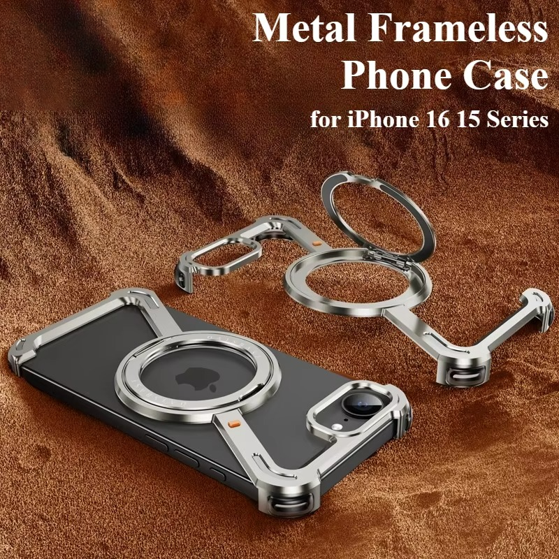 Rugged iPhone Case — Z-Shape Metal Shockproof Bumper with 360° Rotating Ring Holder, Magnetic, Wireless-Charging Compatible, Non-Slip Full Coverage