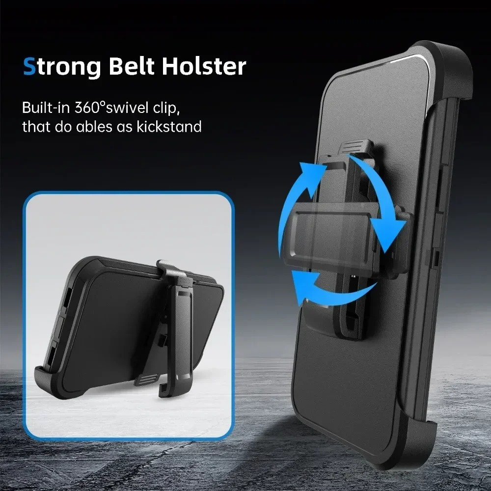 Rugged iPhone 3-in-1 Heavy Duty Armor Case — Full Body Shockproof Dual Layer Protection with Belt Clip, Anti-Fingerprint Scratch-Resistant Non-Slip Design