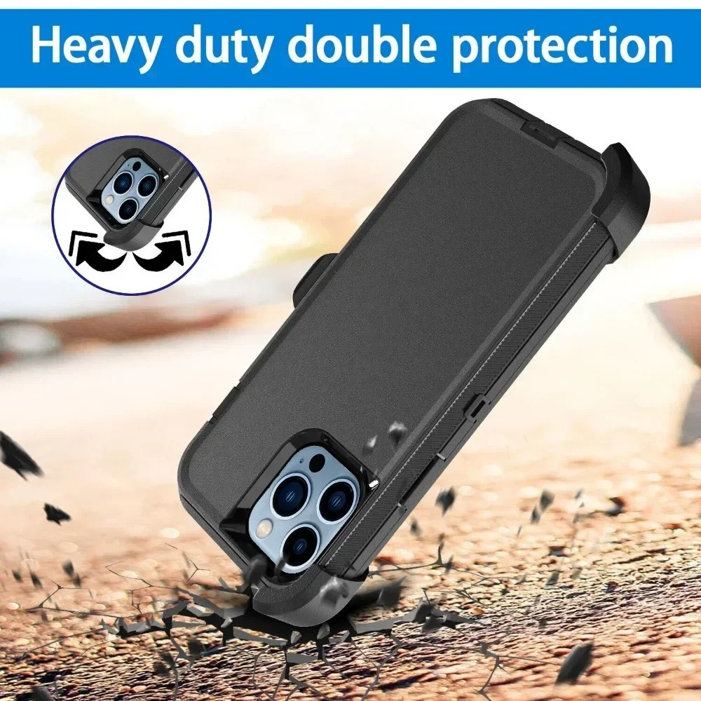 Rugged iPhone 3-in-1 Heavy Duty Armor Case — Full Body Shockproof Dual Layer Protection with Belt Clip, Anti-Fingerprint Scratch-Resistant Non-Slip Design