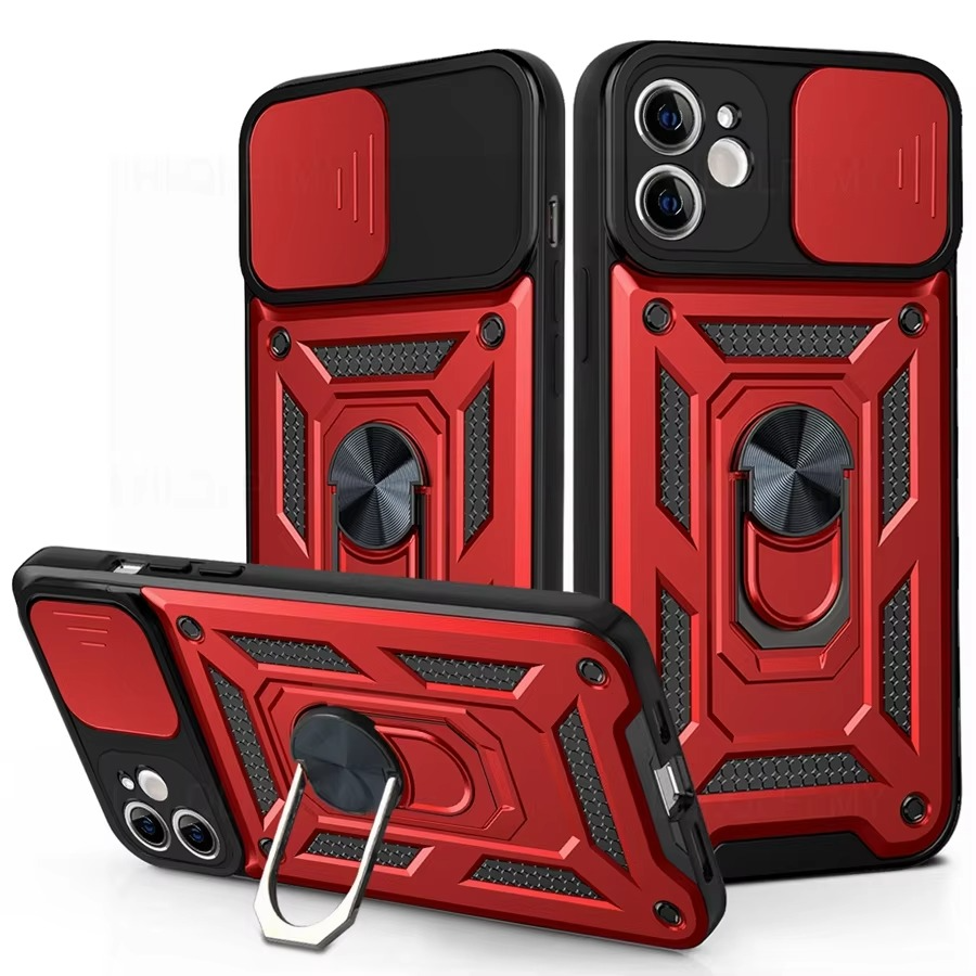 Rugged iPhone Armor Case with Camera Protection — Shockproof Silicone Dual Layer Cover, Heavy Duty Design with Ring Holder, Anti-Fingerprint Scratch-Resistant