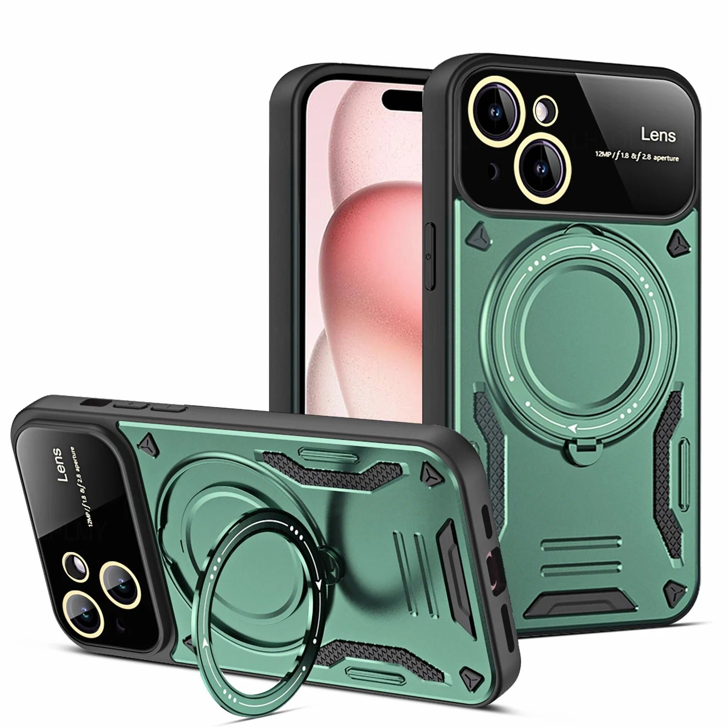 Rugged iPhone Armor Magnetic Case — 360° Rotating Holder, Shockproof Anti-Drop Protection, Lens Camera Safety, Durable Hybrid PC+TPU Cover