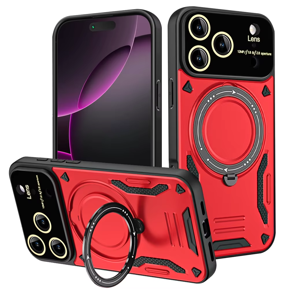 Rugged iPhone Armor Magnetic Case — 360° Rotating Holder, Shockproof Anti-Drop Protection, Lens Camera Safety, Durable Hybrid PC+TPU Cover