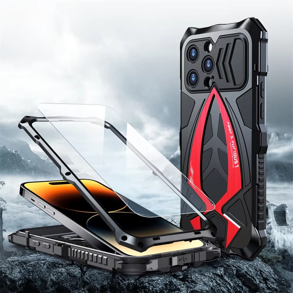 Rugged iPhone Case 360° Full Coverage Metal Armor — Heavy Duty Protective Bumper Frame, Shockproof Design, All-Round Drop and Scratch Protection