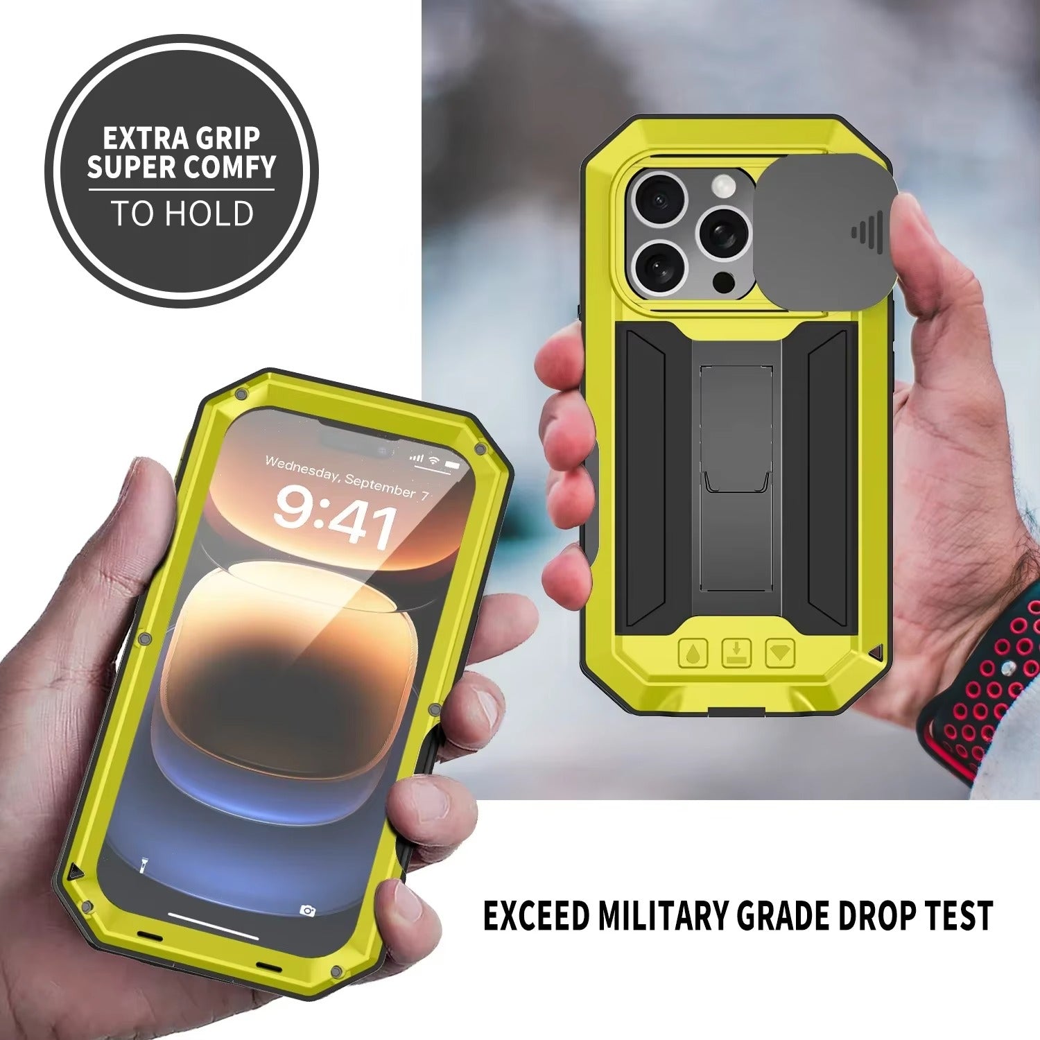 Rugged iPhone Case 360° Full Protection Shockproof — Metal Frame with Tempered Glass, Slide Camera Cover, Built-In Stand, Dustproof & Drop-Resistant Design