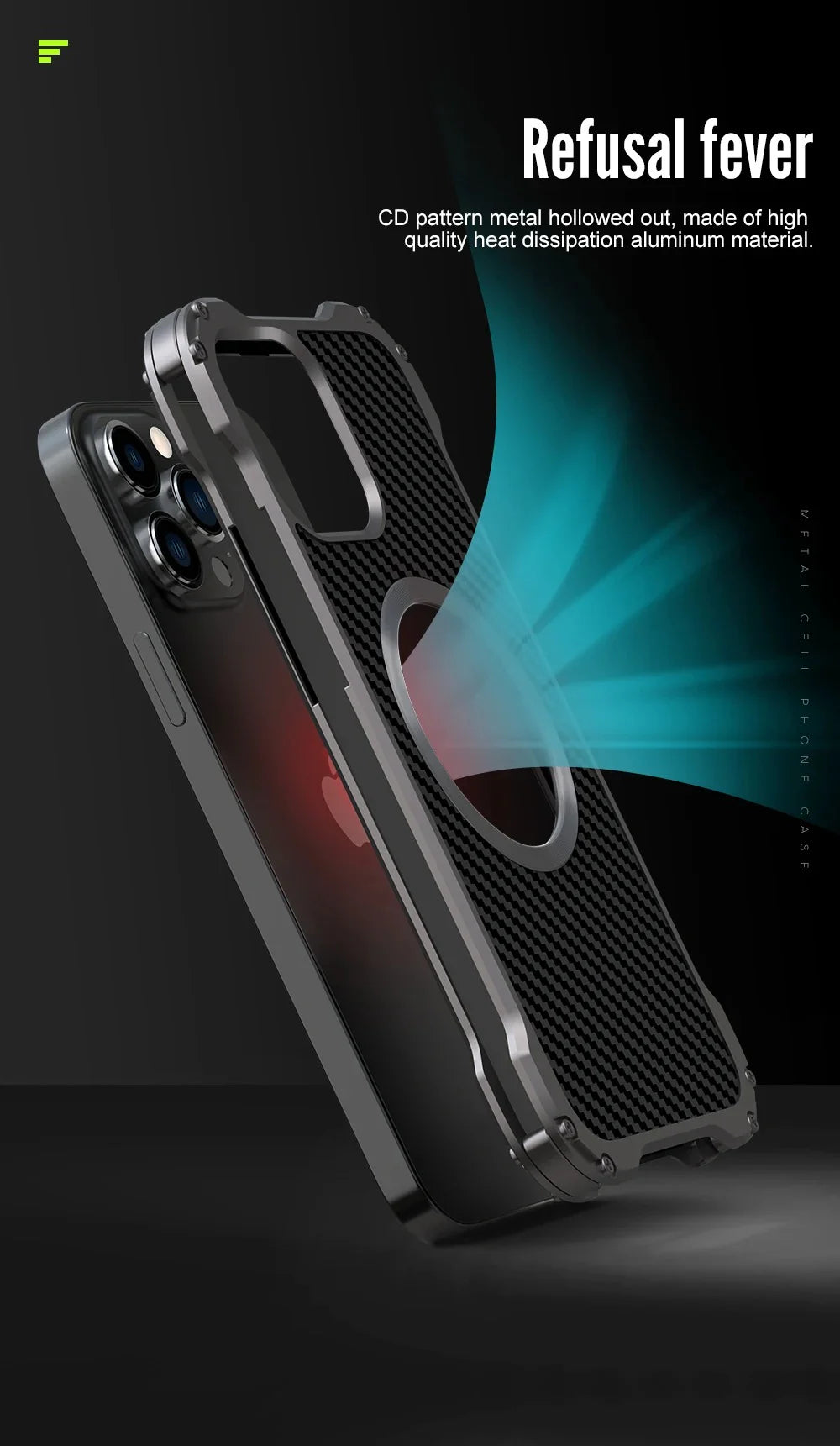 Rugged iPhone Case Carbon Fiber Magnetic Cover — Heavy Duty Metal Frame, MagSafe Wireless Charging Compatible, Shockproof Anti-Scratch Non-Slip Protection