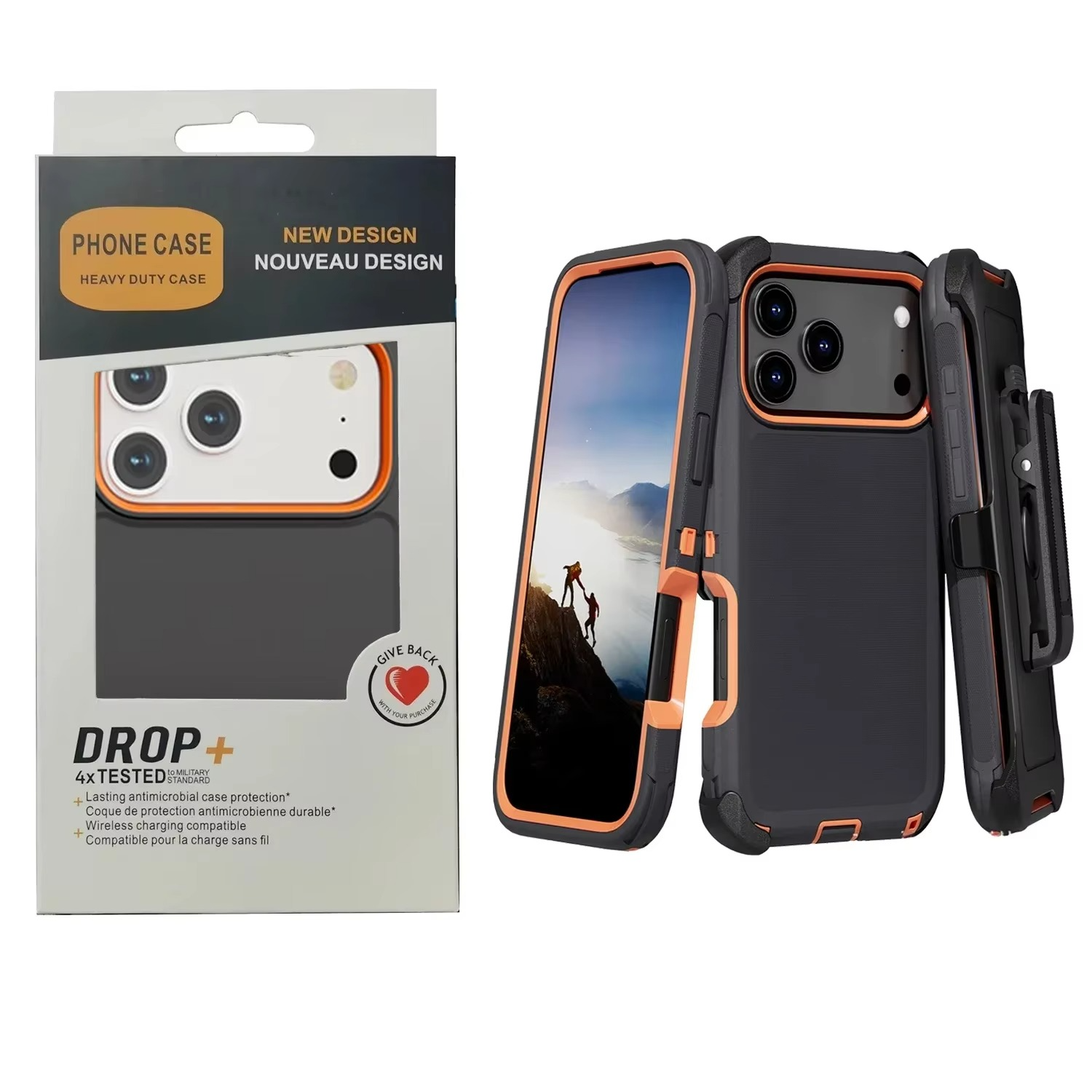 Rugged iPhone Case — 3-in-1 Heavy-Duty Shockproof Defender Cover with Clip, Dual-Layer PC+TPU Protection, Waterproof Dustproof Non-Slip Matte Design