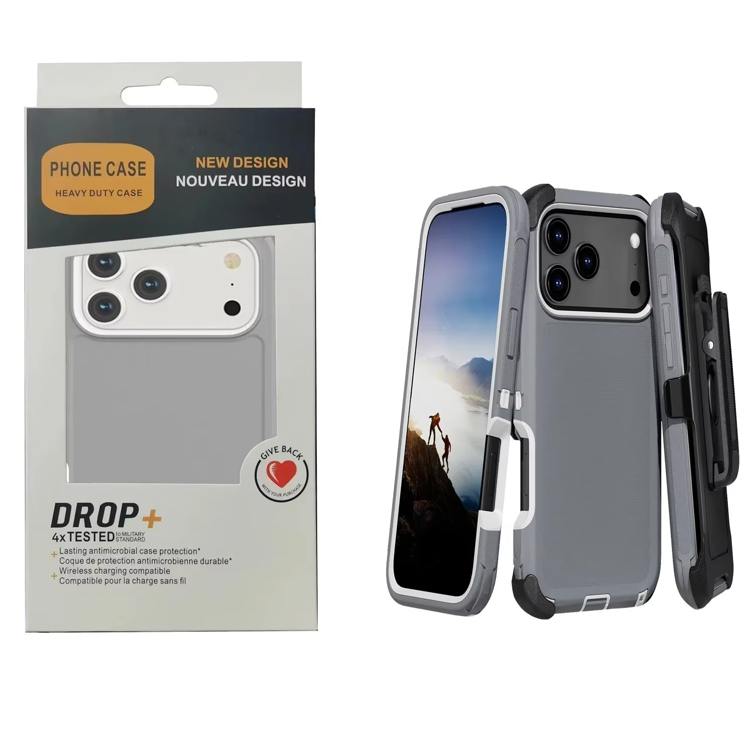 Rugged iPhone Case — 3-in-1 Heavy-Duty Shockproof Defender Cover with Clip, Dual-Layer PC+TPU Protection, Waterproof Dustproof Non-Slip Matte Design