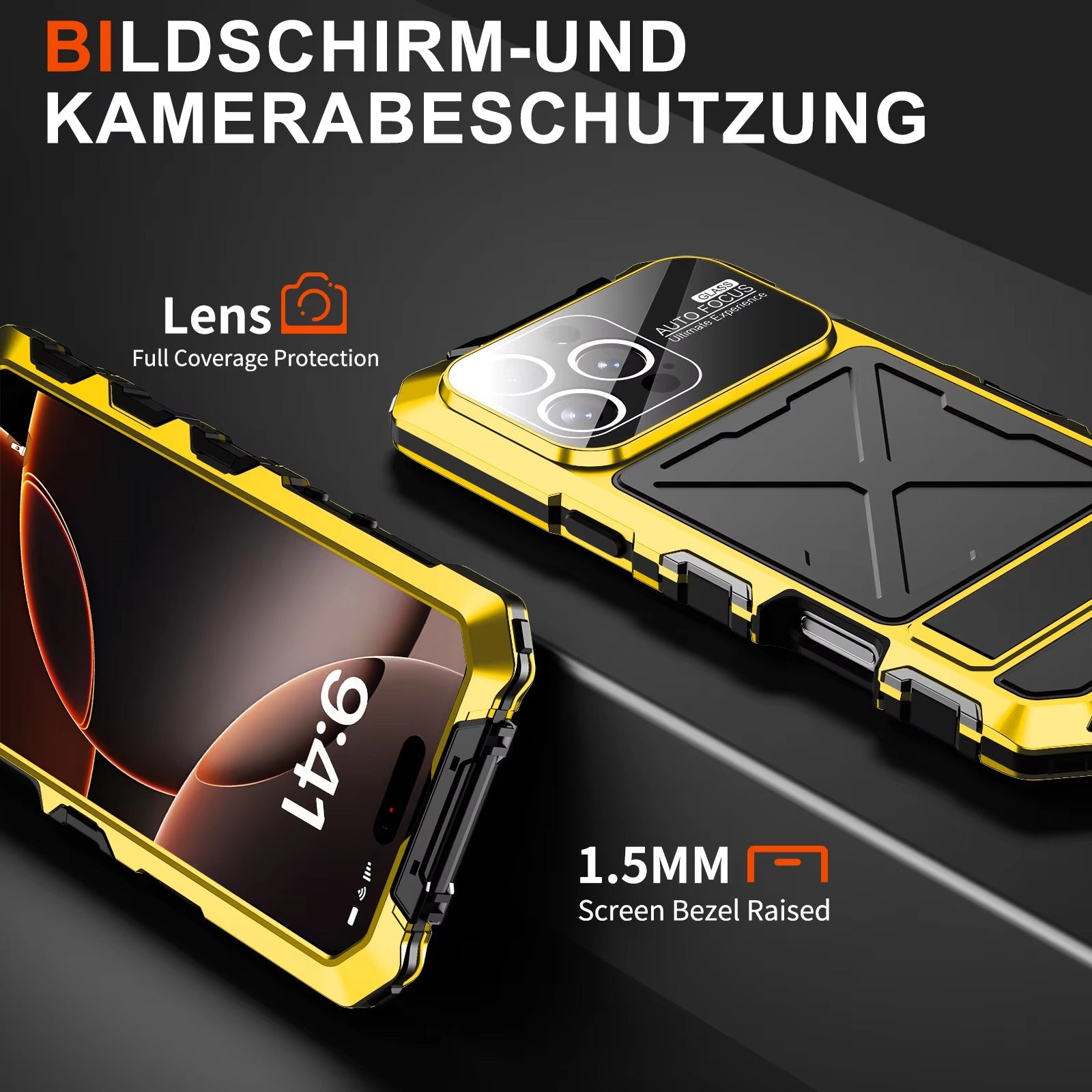 Rugged iPhone Case — 360° Full-Body Shockproof Aluminum Armor Cover with Tempered Glass Protection, Metal Lock Catch, Kickstand and Heavy-Duty Anti-Fall Design