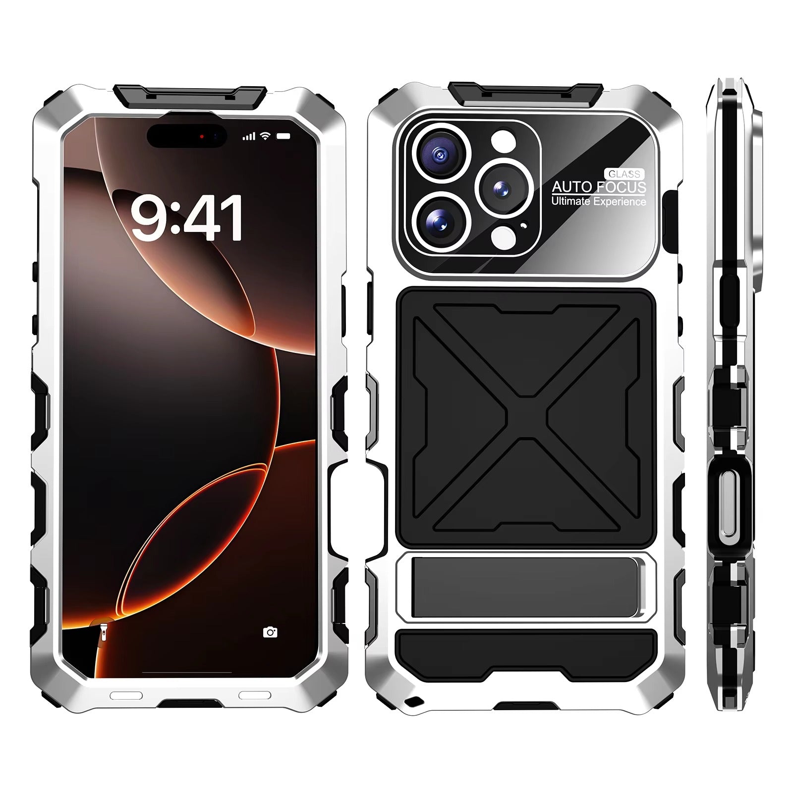 Rugged iPhone Case — 360° Full-Body Shockproof Aluminum Armor Cover with Tempered Glass Protection, Metal Lock Catch, Kickstand and Heavy-Duty Anti-Fall Design