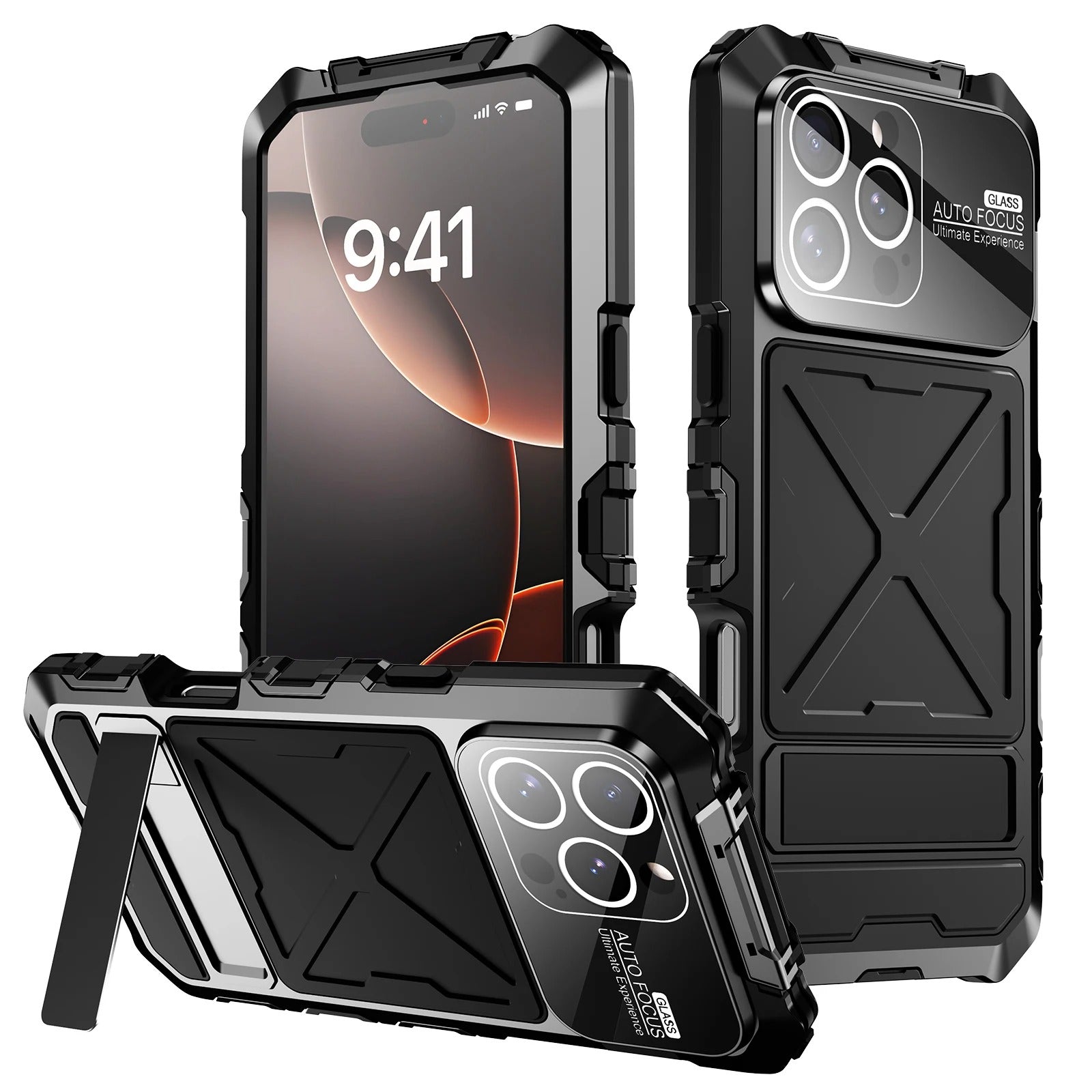 Rugged iPhone Case — 360° Full-Body Shockproof Aluminum Armor Cover with Tempered Glass Protection, Metal Lock Catch, Kickstand and Heavy-Duty Anti-Fall Design