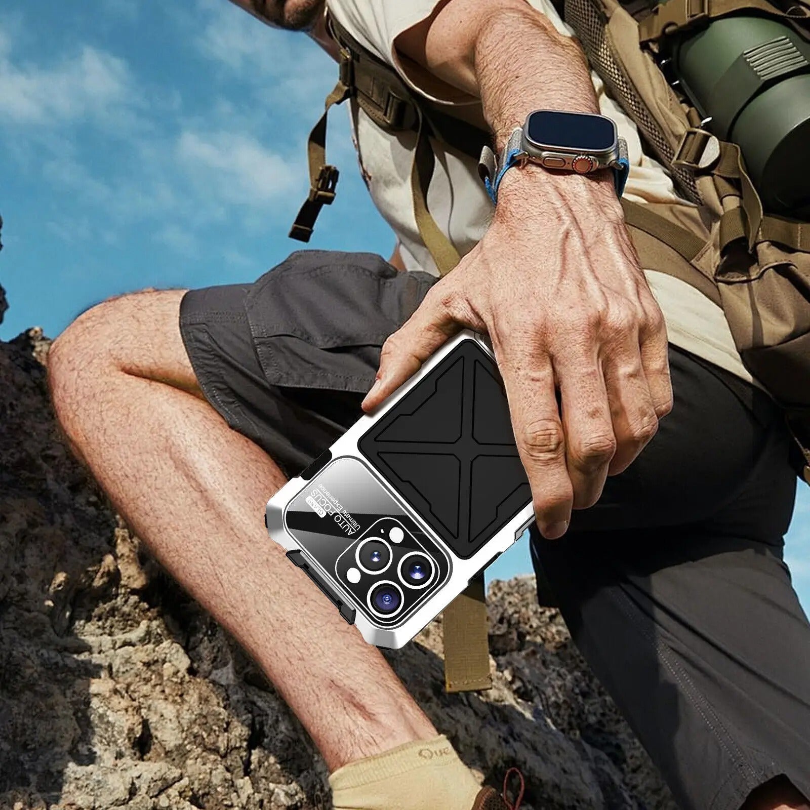 Rugged iPhone Case — 360° Full-Body Shockproof Aluminum Armor Cover with Tempered Glass Protection, Metal Lock Catch, Kickstand and Heavy-Duty Anti-Fall Design