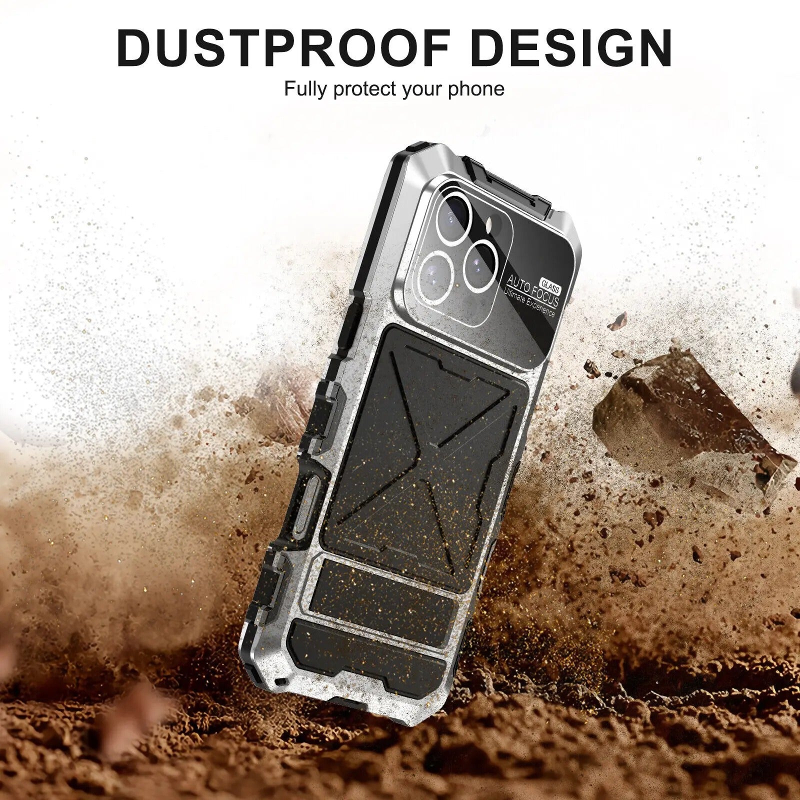 Rugged iPhone Case — 360° Full-Body Shockproof Aluminum Armor Cover with Tempered Glass Protection, Metal Lock Catch, Kickstand and Heavy-Duty Anti-Fall Design