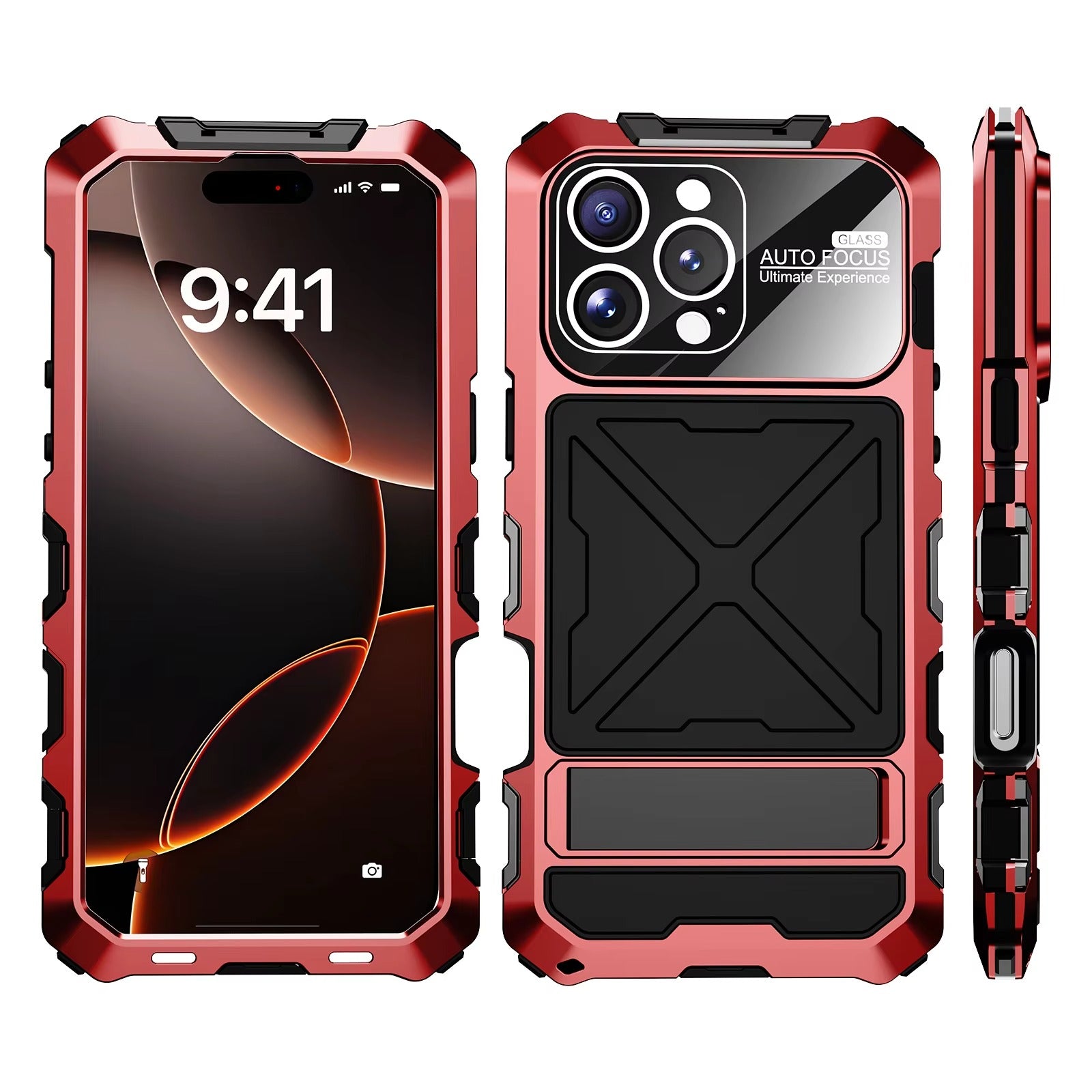 Rugged iPhone Case — 360° Full-Body Shockproof Aluminum Armor Cover with Tempered Glass Protection, Metal Lock Catch, Kickstand and Heavy-Duty Anti-Fall Design