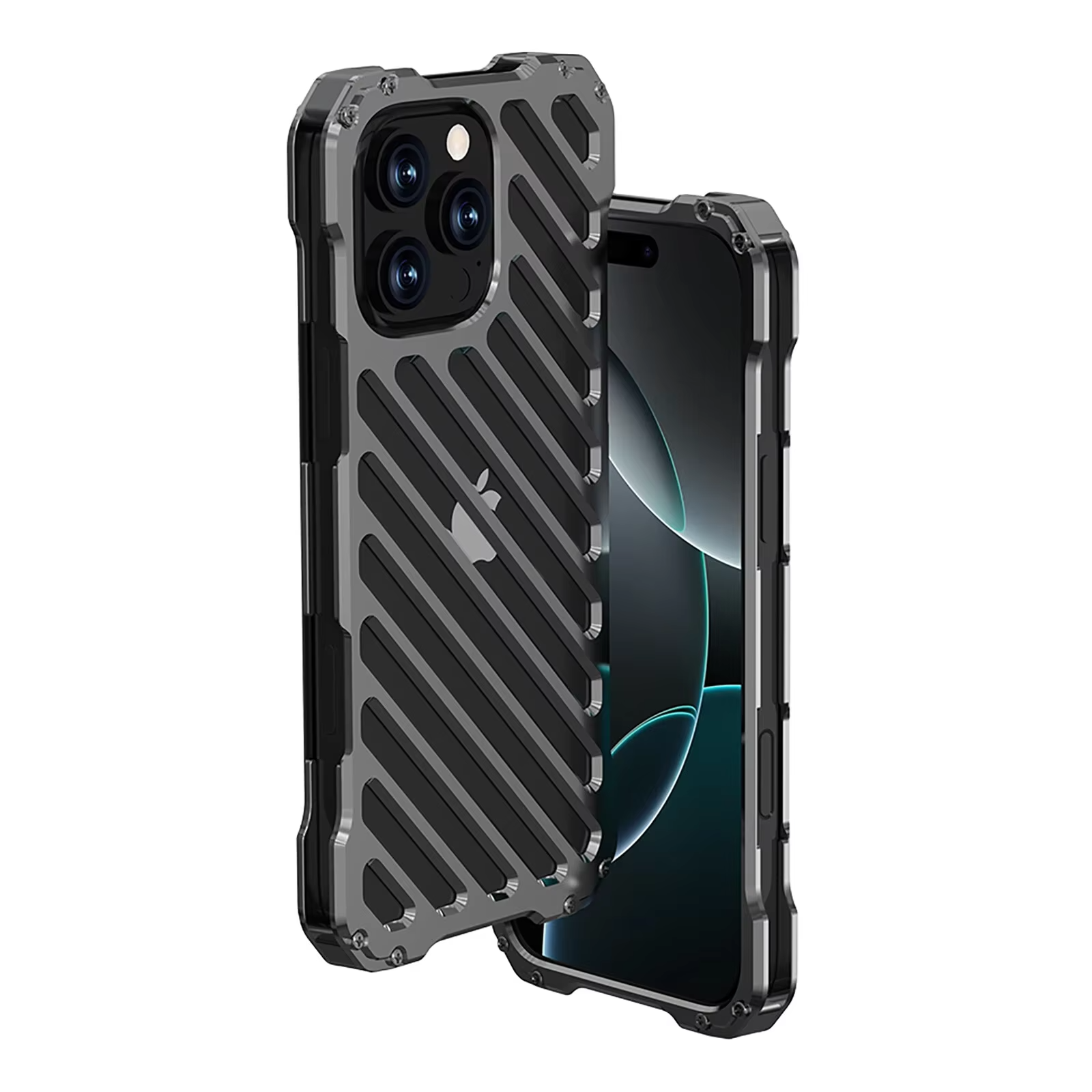 Rugged iPhone Case — Aluminum Alloy Heat-Dissipation Armor Cover with Shockproof Heavy-Duty Full-Coverage Metal Design