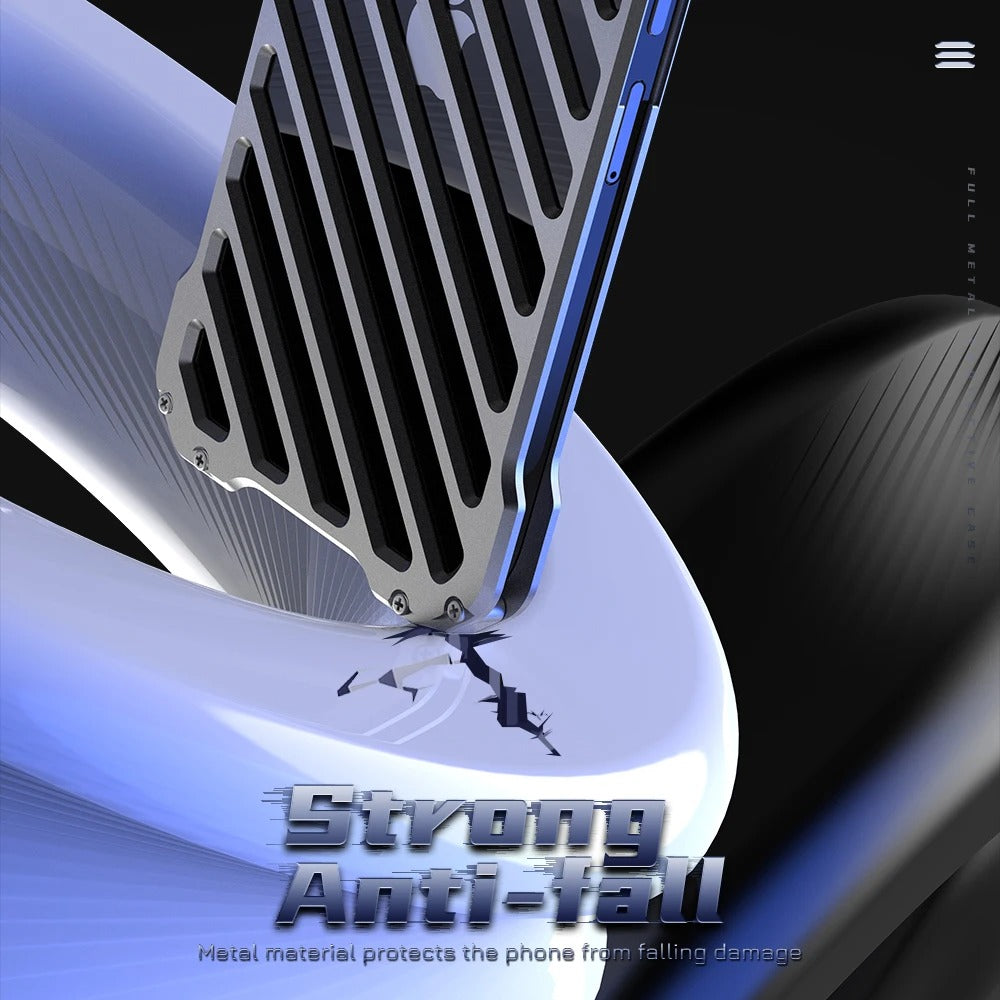 Rugged iPhone Case — Aluminum Alloy Heat-Dissipation Armor Cover with Shockproof Heavy-Duty Full-Coverage Metal Design