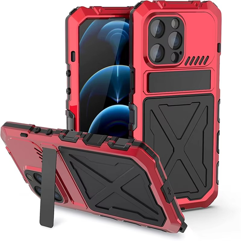 Rugged iPhone Case — Aluminum Military Metal Bumper with Screen Protector, Shockproof Silicone Back, Heavy-Duty Water-Resistant Non-Slip Design