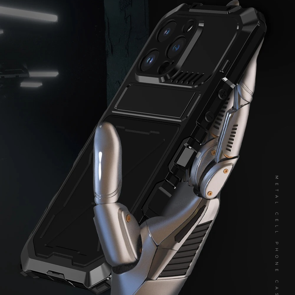 Rugged iPhone Case — Aluminum Military Metal Bumper with Screen Protector, Shockproof Silicone Back, Heavy-Duty Water-Resistant Non-Slip Design