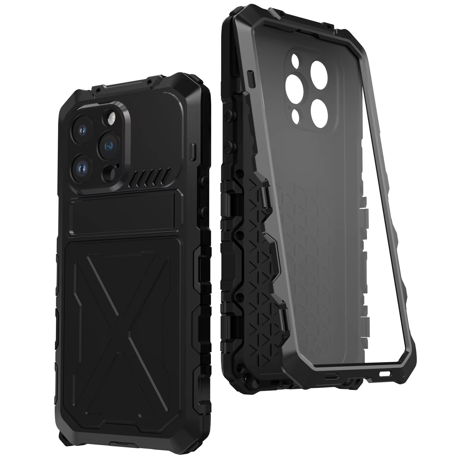 Rugged iPhone Case — Aluminum Military Metal Bumper with Screen Protector, Shockproof Silicone Back, Heavy-Duty Water-Resistant Non-Slip Design