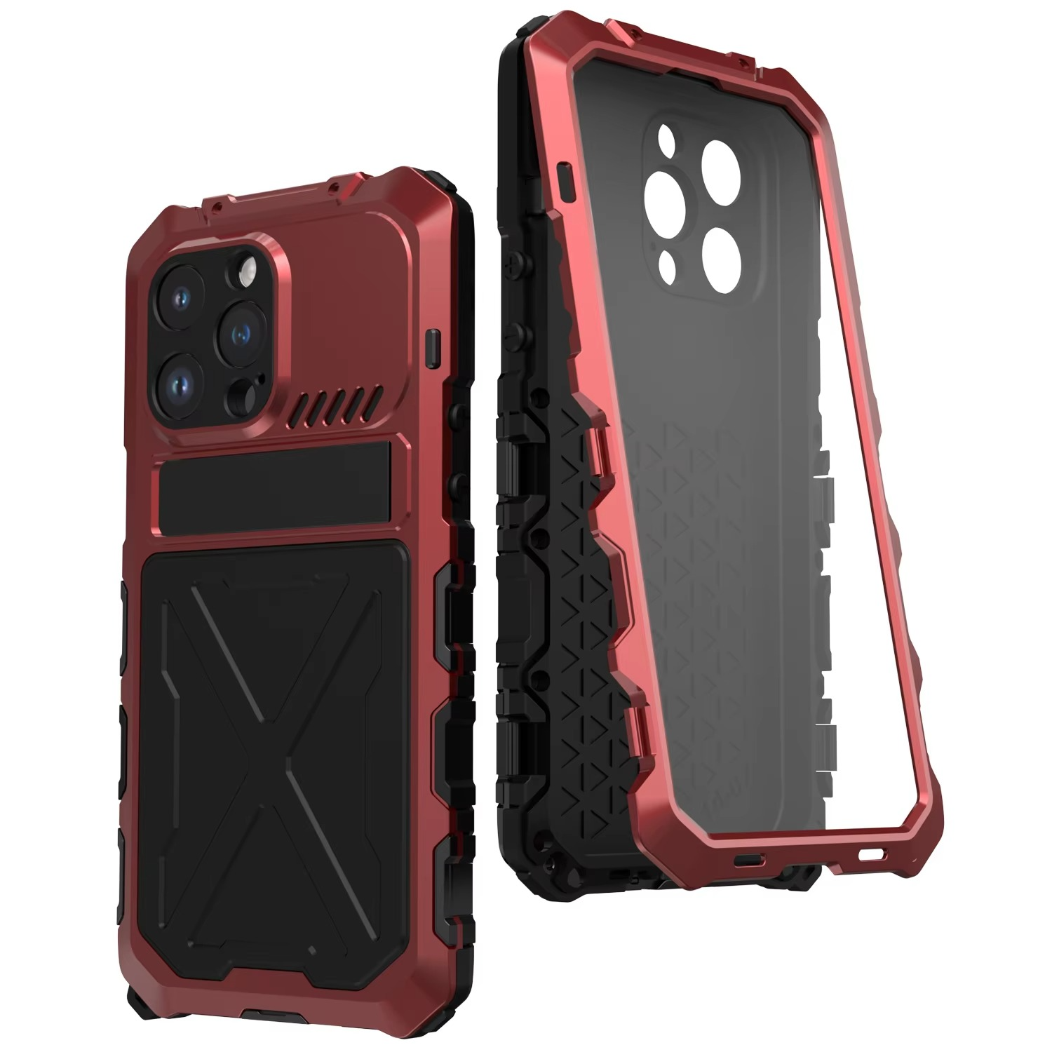 Rugged iPhone Case — Aluminum Military Metal Bumper with Screen Protector, Shockproof Silicone Back, Heavy-Duty Water-Resistant Non-Slip Design