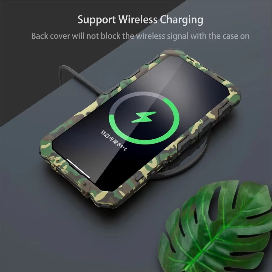 Rugged iPhone Case — Aluminum Military Metal Bumper with Shockproof Silicone Back, Screen Protector, Heavy-Duty Dustproof Non-Slip Design