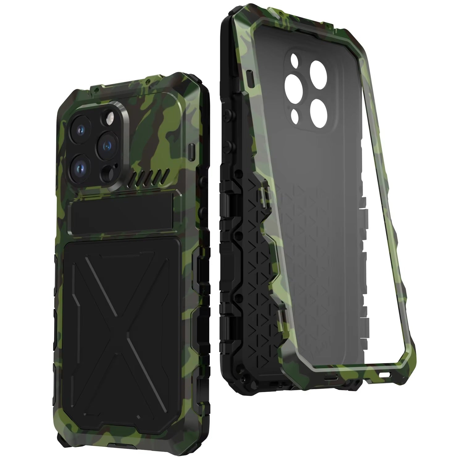 Rugged iPhone Case — Aluminum Military Metal Bumper with Shockproof Silicone Back, Screen Protector, Heavy-Duty Dustproof Non-Slip Design
