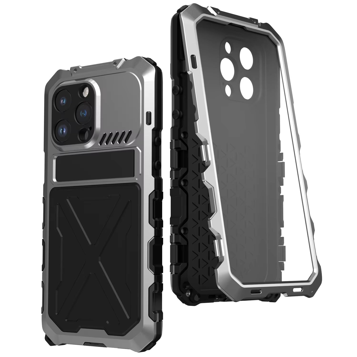 Rugged iPhone Case — Aluminum Military Metal Bumper with Shockproof Silicone Back, Screen Protector, Heavy-Duty Dustproof Non-Slip Design
