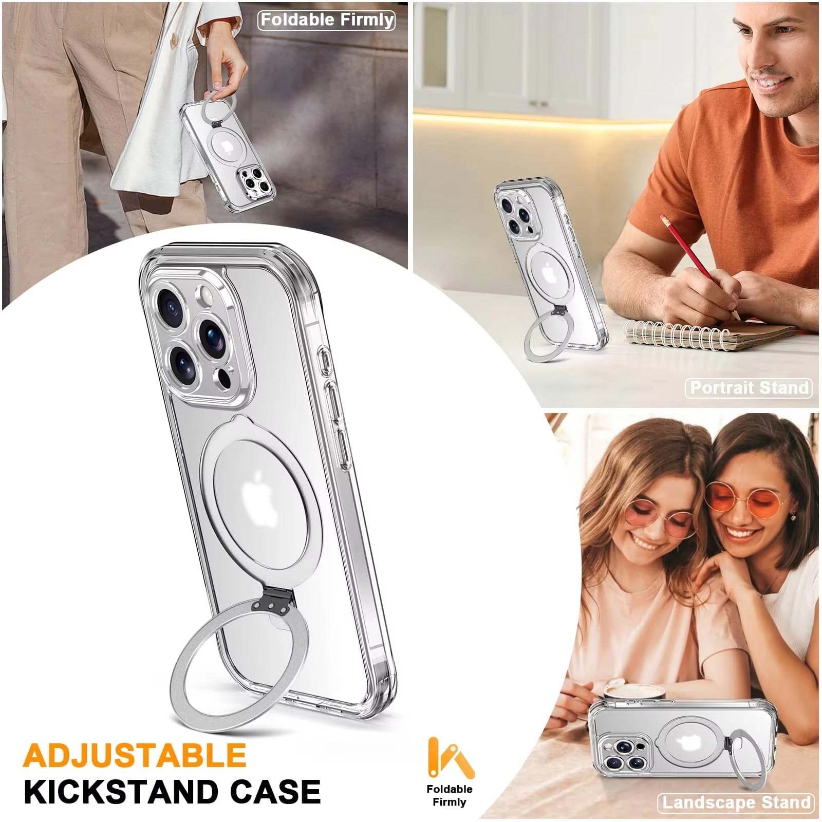 Rugged iPhone Case — Full-Body Shockproof PC+TPU Cover with Built-In Screen Protector, Invisible Magnetic Stand, Anti-Fingerprint Anti-Scratch Design