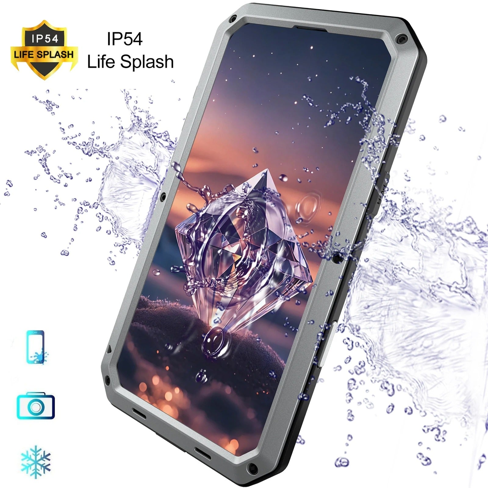Rugged iPhone Case — Heavy-Duty Aluminum Alloy Armor Cover with Dual-Layer Metal + TPU Protection, Shockproof Screen Guard, IP54 Dustproof Anti-Fingerprint Design