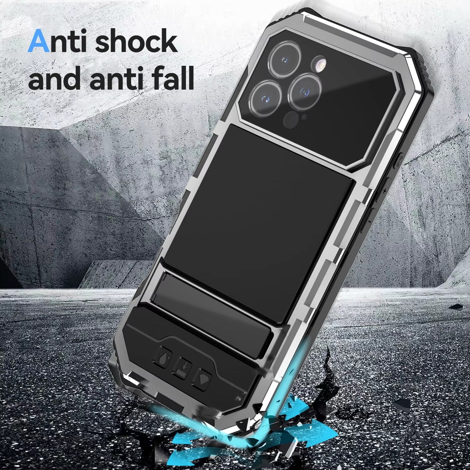 Rugged iPhone Case — Heavy-Duty Aluminum Armor Cover with Built-In Glass Screen Protector, Kickstand, Shockproof Dual-Layer Design and Dustproof Anti-Fingerprint Finish