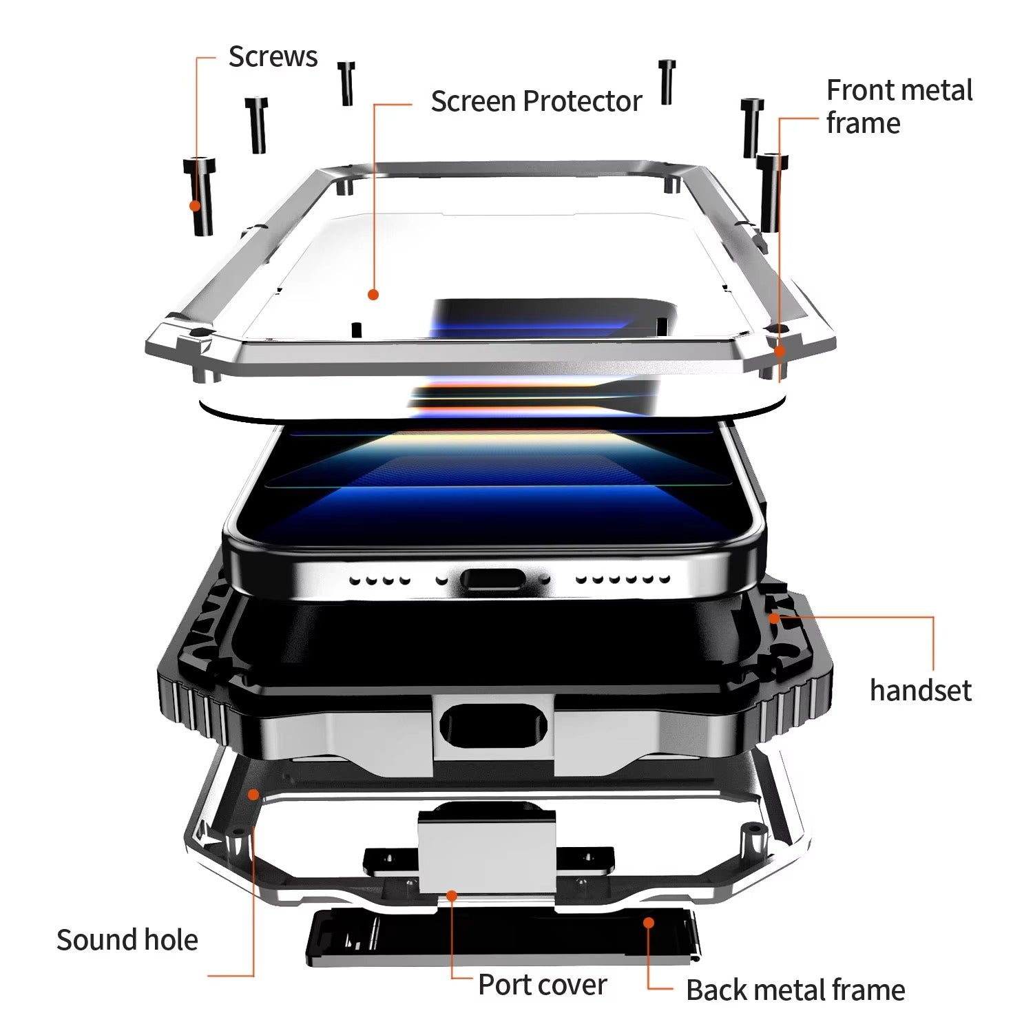 Rugged iPhone Case — Heavy-Duty Aluminum Armor Cover with Built-In Glass Screen Protector, Kickstand, Shockproof Dual-Layer Design and Dustproof Anti-Fingerprint Finish