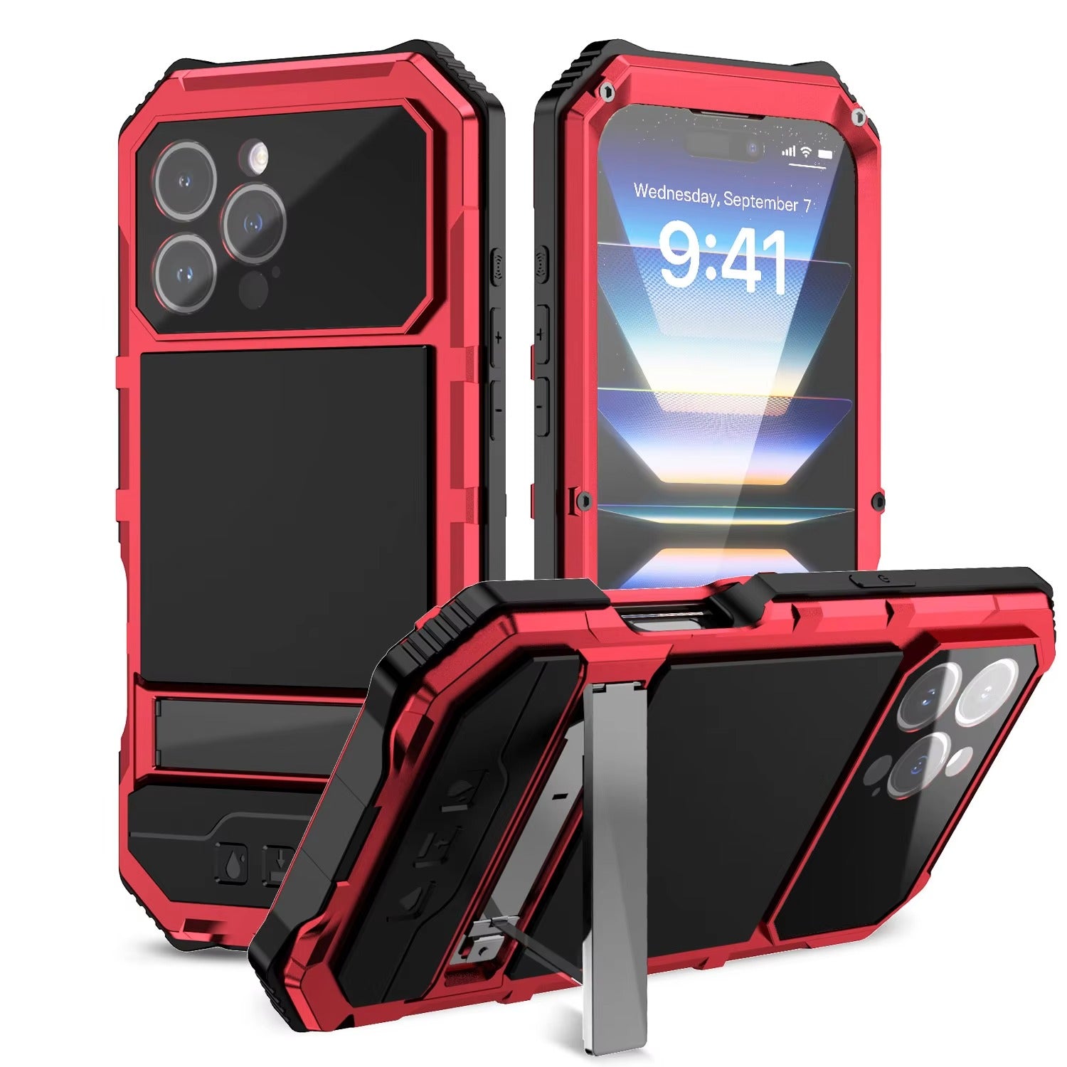 Rugged iPhone Case — Heavy-Duty Aluminum Armor Cover with Built-In Glass Screen Protector, Kickstand, Shockproof Dual-Layer Design and Dustproof Anti-Fingerprint Finish