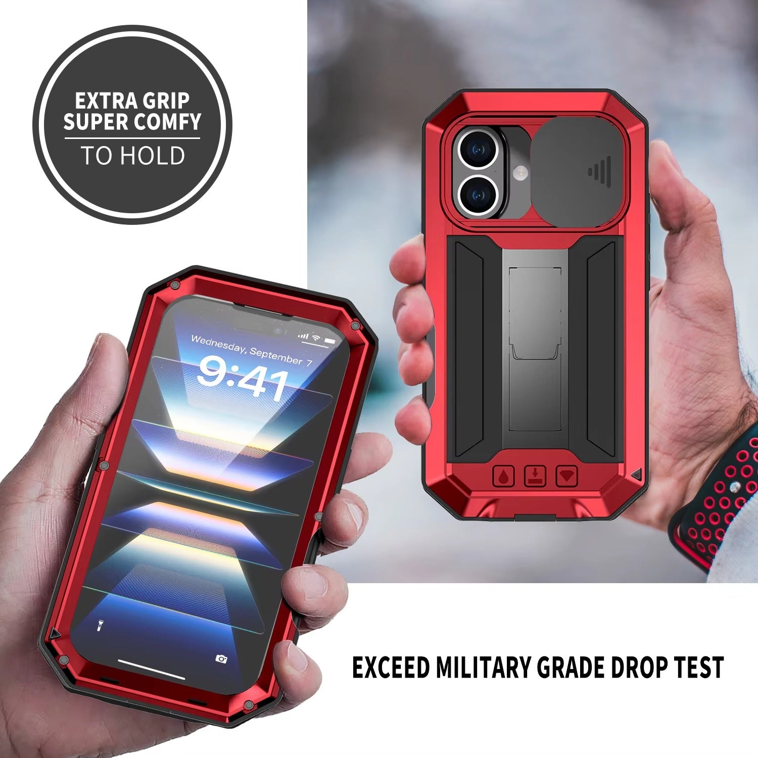 Rugged iPhone Case — Heavy-Duty Aluminum Armor Cover with Built-In Glass Screen Protector, Kickstand, Shockproof Dual-Layer Design and Dustproof Anti-Fingerprint Finish