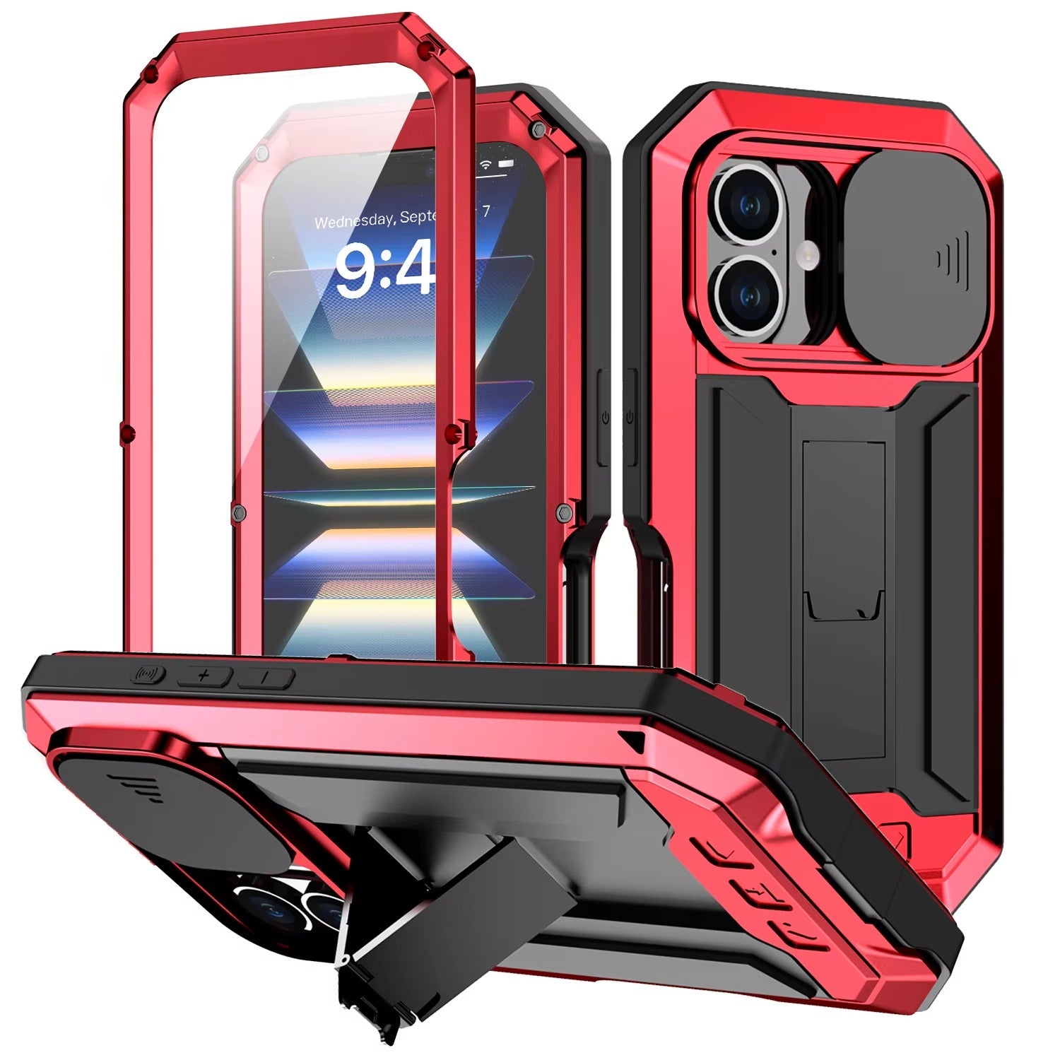 Rugged iPhone Case — Heavy-Duty Aluminum Armor Cover with Built-In Glass Screen Protector, Kickstand, Shockproof Dual-Layer Design and Dustproof Anti-Fingerprint Finish