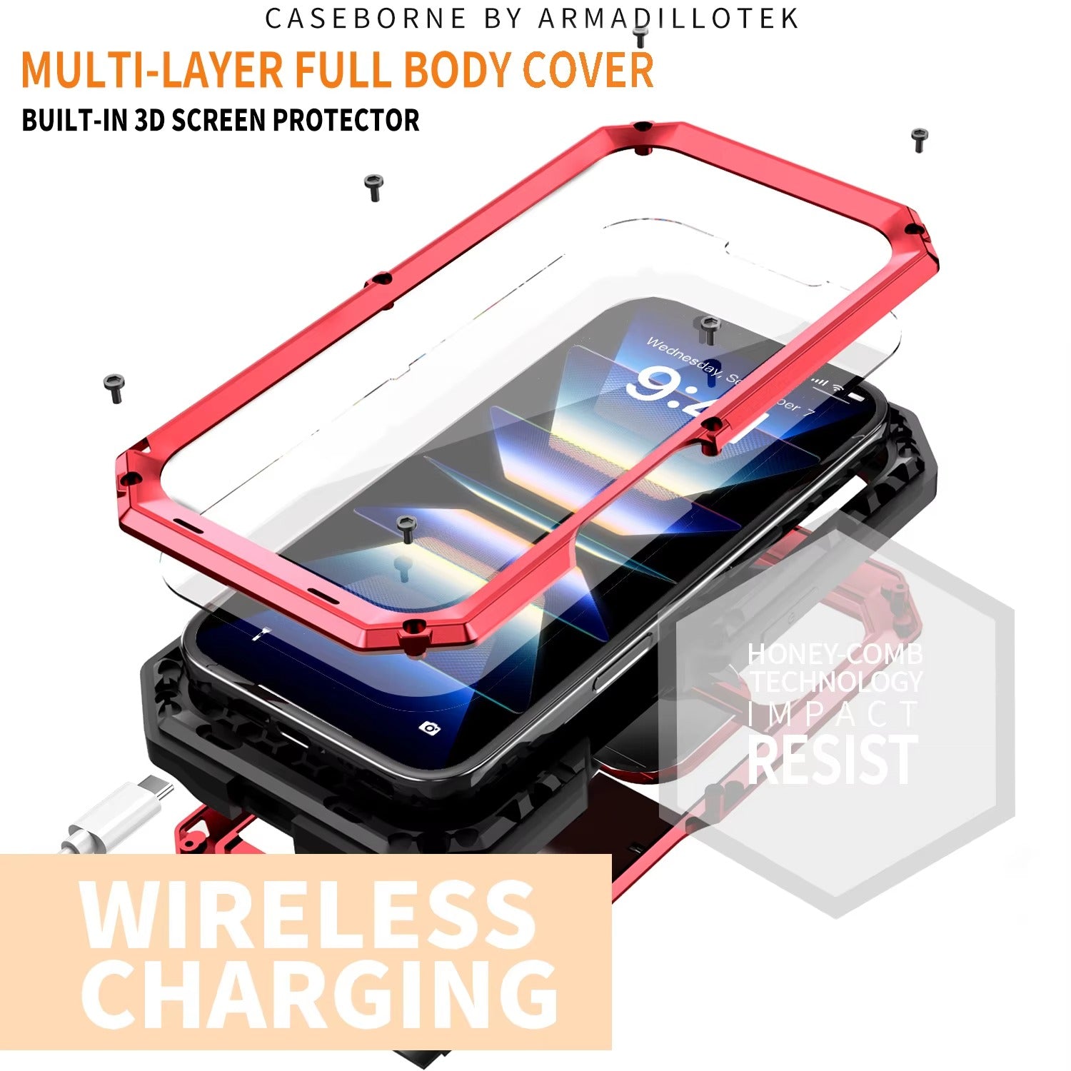 Rugged iPhone Case — Heavy-Duty Aluminum Armor Cover with Built-In Glass Screen Protector, Kickstand, Shockproof Dual-Layer Design and Dustproof Anti-Fingerprint Finish