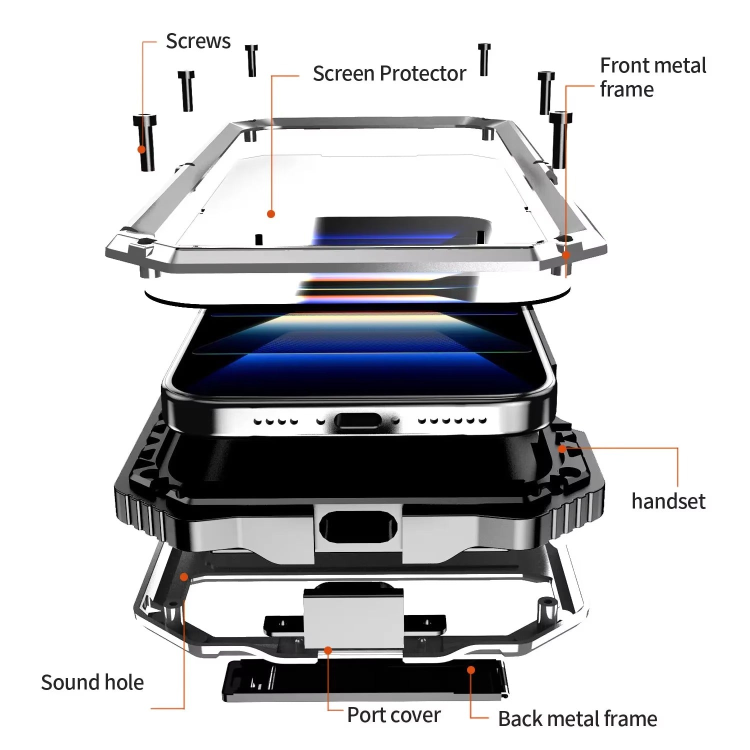 Rugged iPhone Case — Heavy-Duty Aluminum Armor Cover with Built-In Glass Screen & Lens Protectors, Shockproof Dual-Layer Design and Kickstand for Outdoor Use