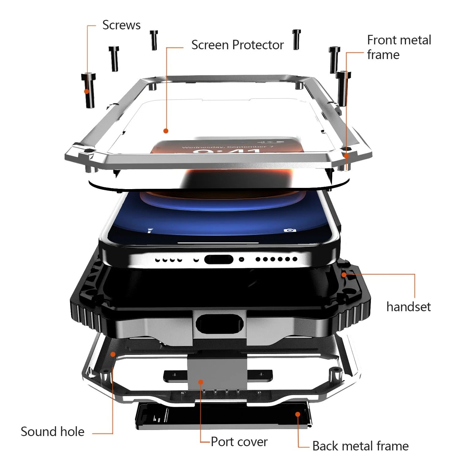 Rugged iPhone Case — Heavy-Duty Aluminum Armor Cover with Built-In Glass Screen & Lens Protectors, Shockproof Dual-Layer Design and Kickstand for Outdoor Use