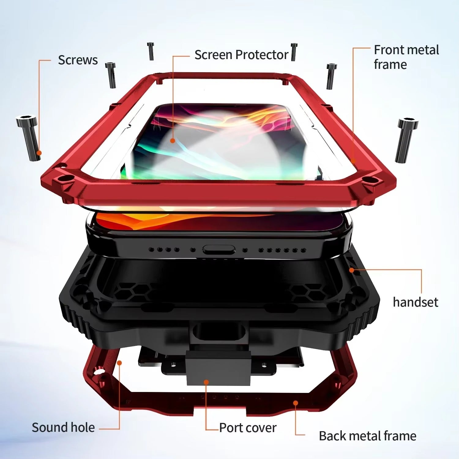 Rugged iPhone Case — Heavy-Duty Aluminum Armor Cover with Built-In Glass Screen & Lens Protectors, Shockproof Dual-Layer Design and Kickstand for Outdoor Use