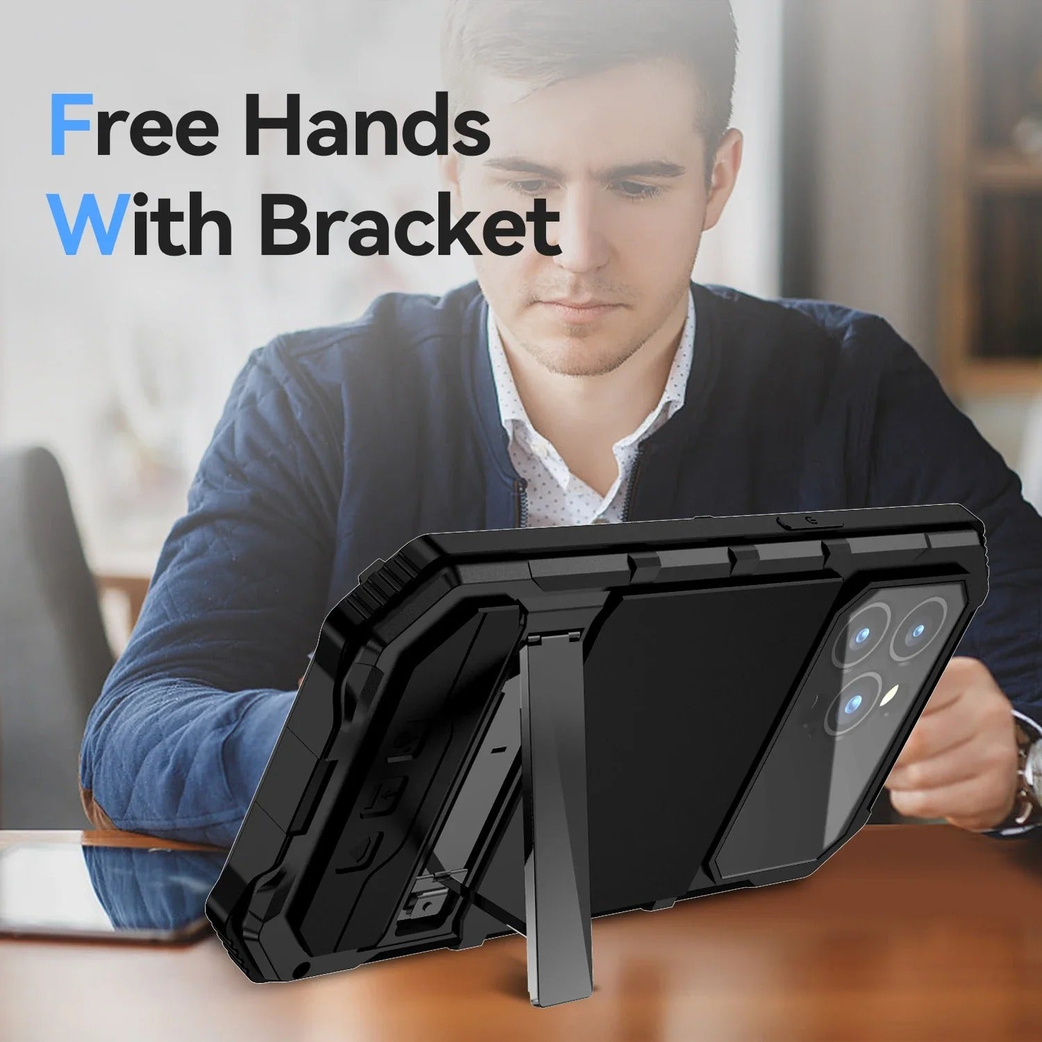 Rugged iPhone Case — Heavy-Duty Aluminum Armor Cover with Built-In Glass Screen & Lens Protectors, Shockproof Dual-Layer Design and Kickstand for Outdoor Use