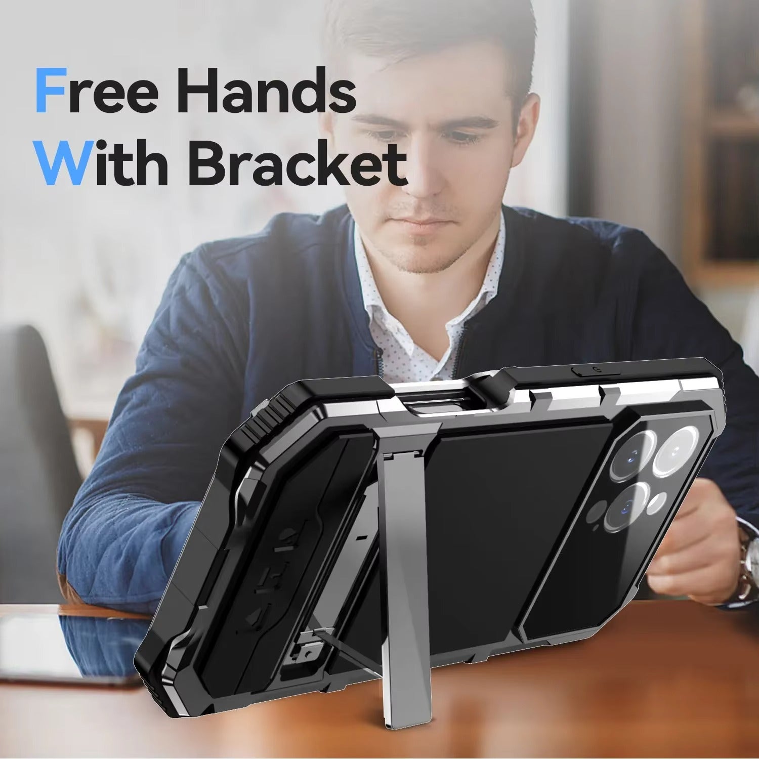 Rugged iPhone Case — Heavy-Duty Aluminum Armor Cover with Built-In Glass Screen & Lens Protectors, Shockproof Dual-Layer Design and Kickstand for Outdoor Use