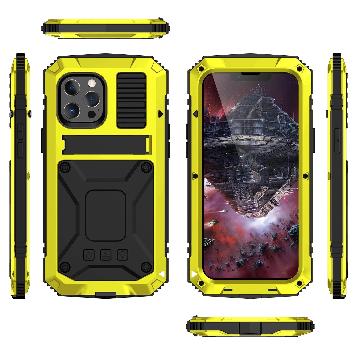 Rugged iPhone Case — Heavy-Duty Aluminum Armor Cover with Shockproof Bumper Design, Screen Guard Protection and Dustproof Anti-Fingerprint Finish
