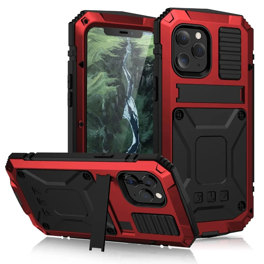 Rugged iPhone Case — Heavy-Duty Aluminum Armor Cover with Shockproof Bumper Design, Screen Guard Protection and Dustproof Anti-Fingerprint Finish