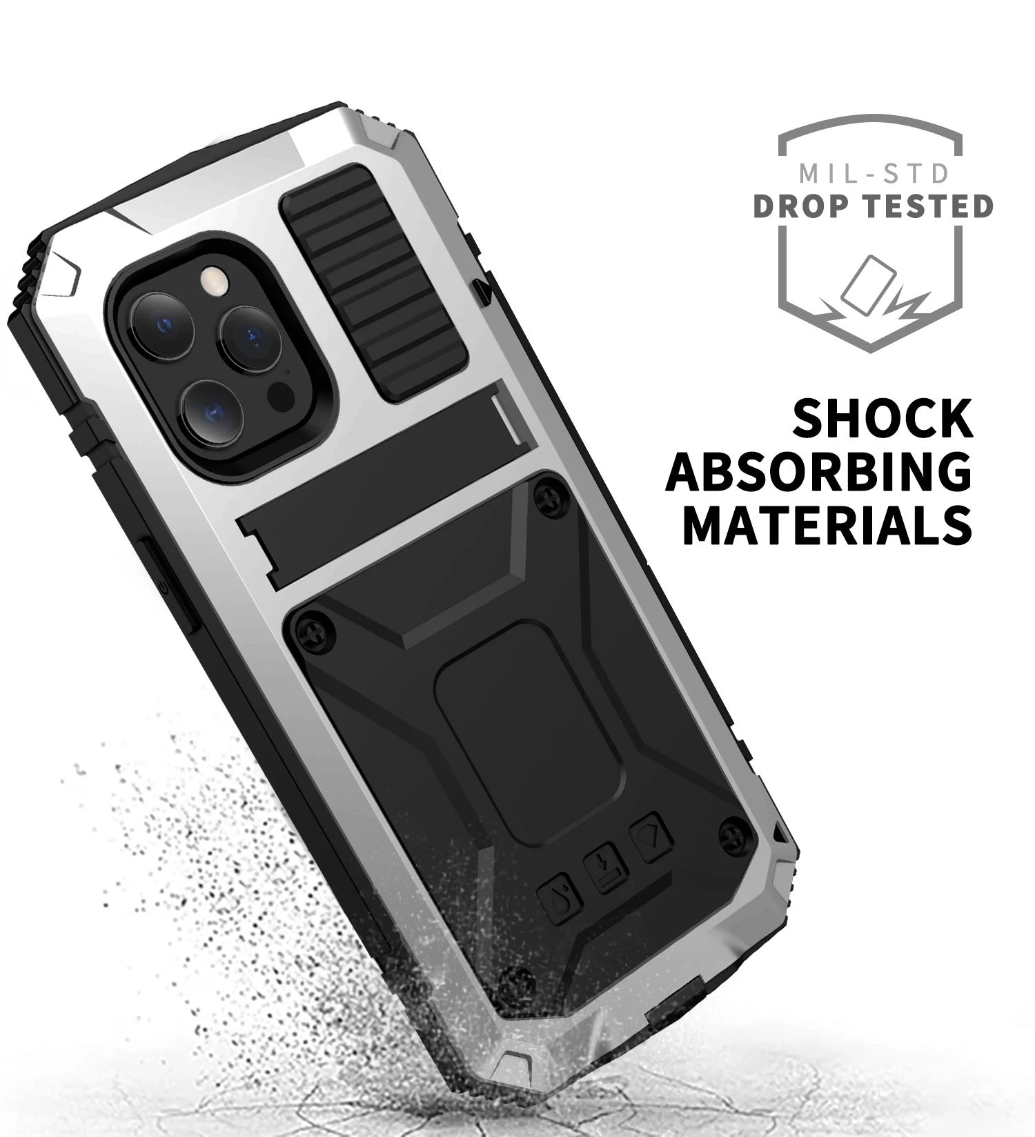 Rugged iPhone Case — Heavy-Duty Aluminum Armor Cover with Shockproof Bumper Design, Screen Guard Protection and Dustproof Anti-Fingerprint Finish
