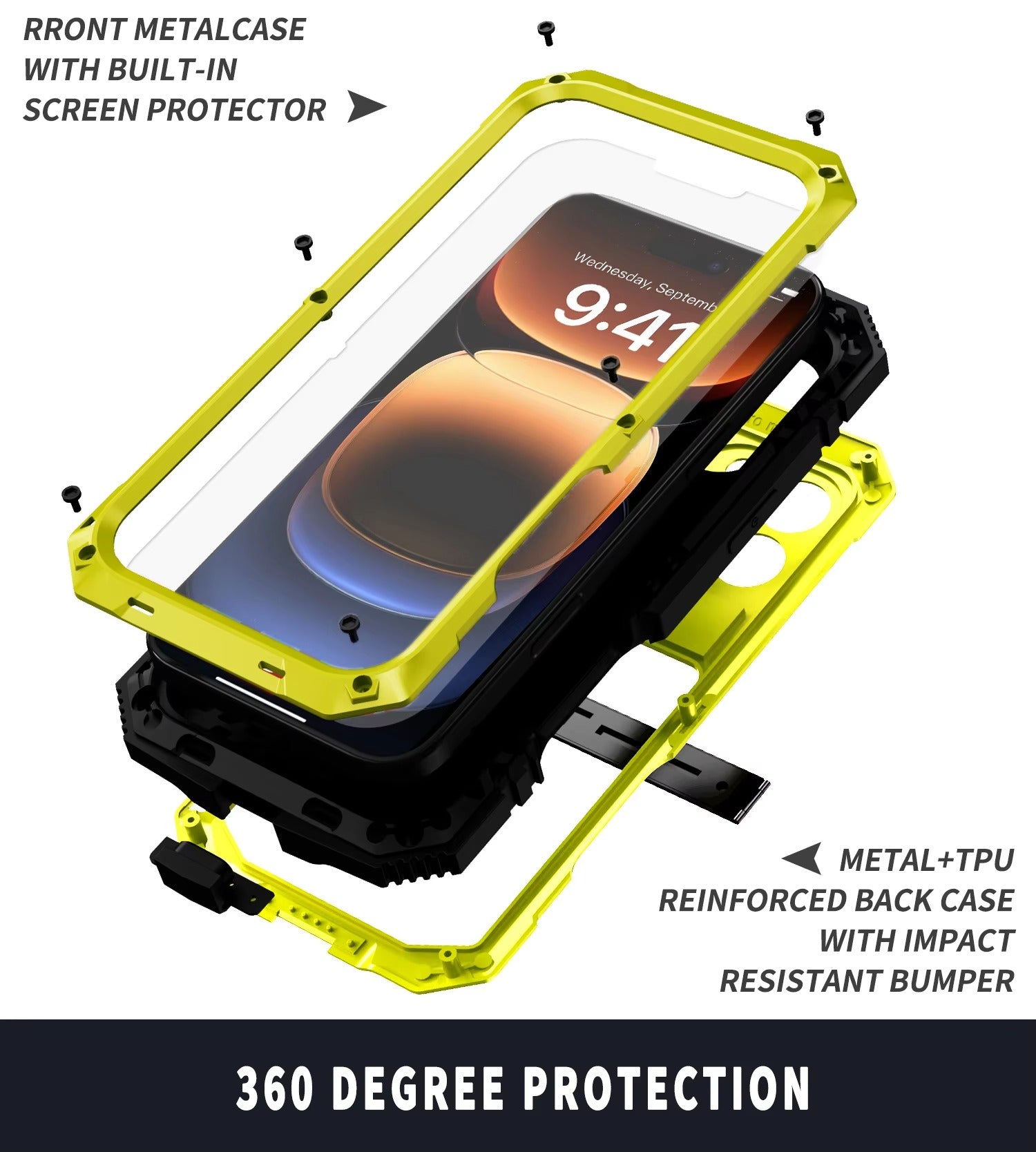Rugged iPhone Case — Heavy-Duty Aluminum Armor Cover with Shockproof Bumper Design, Screen Guard Protection and Dustproof Anti-Fingerprint Finish