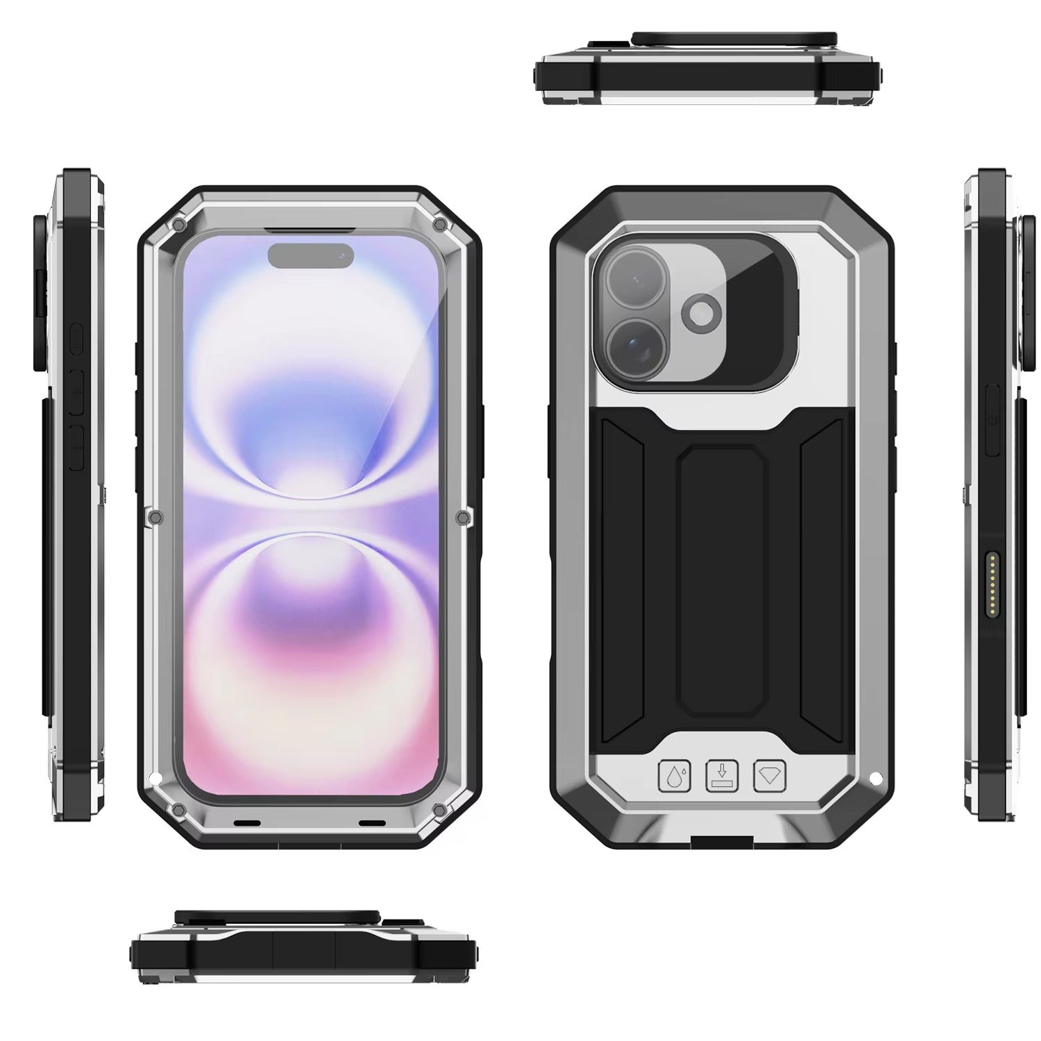 Rugged iPhone Case — Heavy-Duty Aluminum Full-Body Cover with Screen & Lens Protectors, Dual-Layer Shockproof Design, Kickstand and Dustproof Anti-Fingerprint Finish