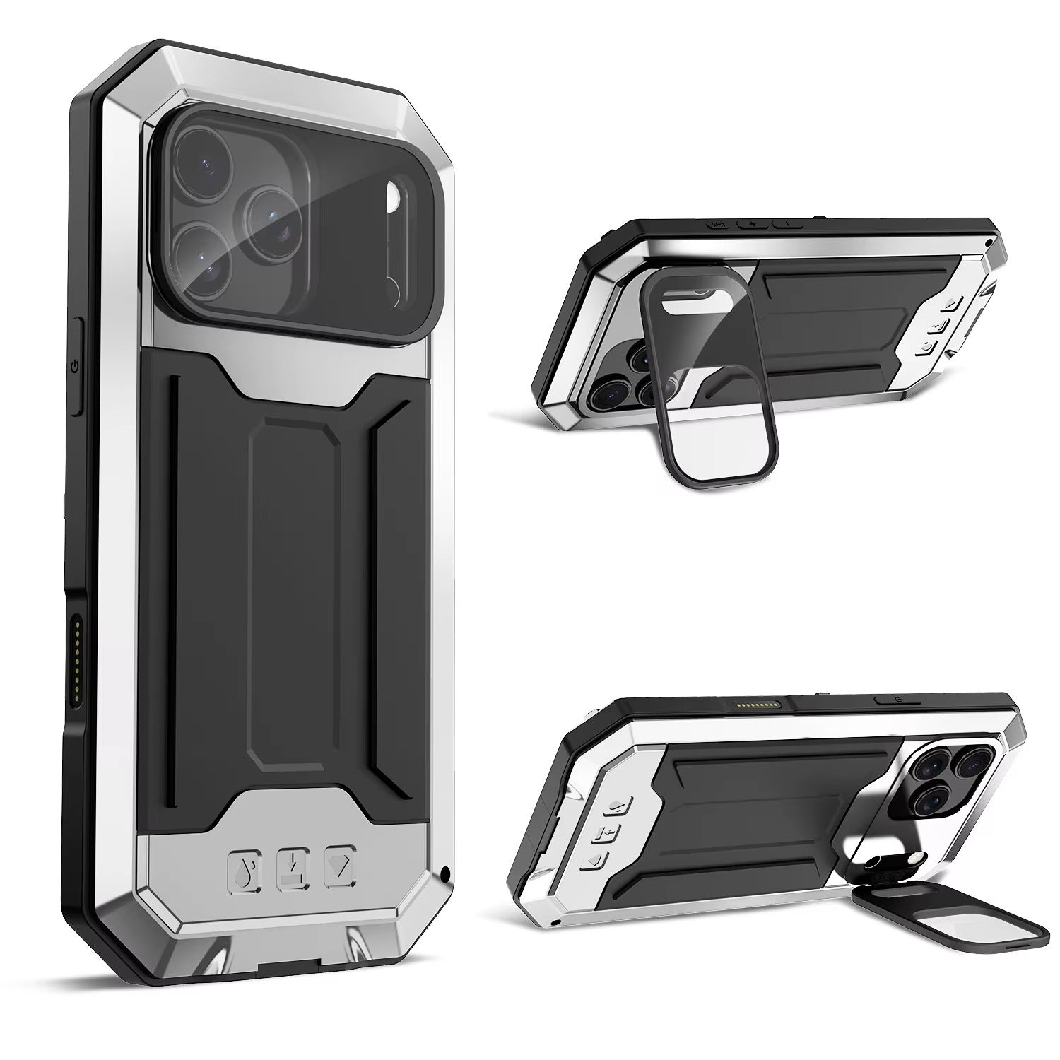 Rugged iPhone Case — Heavy-Duty Aluminum Full-Body Cover with Screen & Lens Protectors, Dual-Layer Shockproof Design, Kickstand and Dustproof Anti-Fingerprint Finish