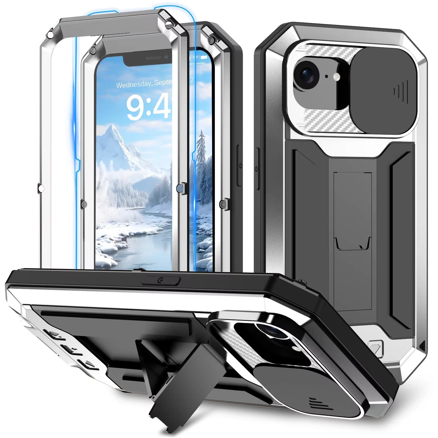 Rugged iPhone Case — Heavy-Duty Aluminum Metal Cover with Built-In Tempered Glass Screen Protector, Military-Grade Shockproof Design and Dustproof Anti-Fingerprint Protection