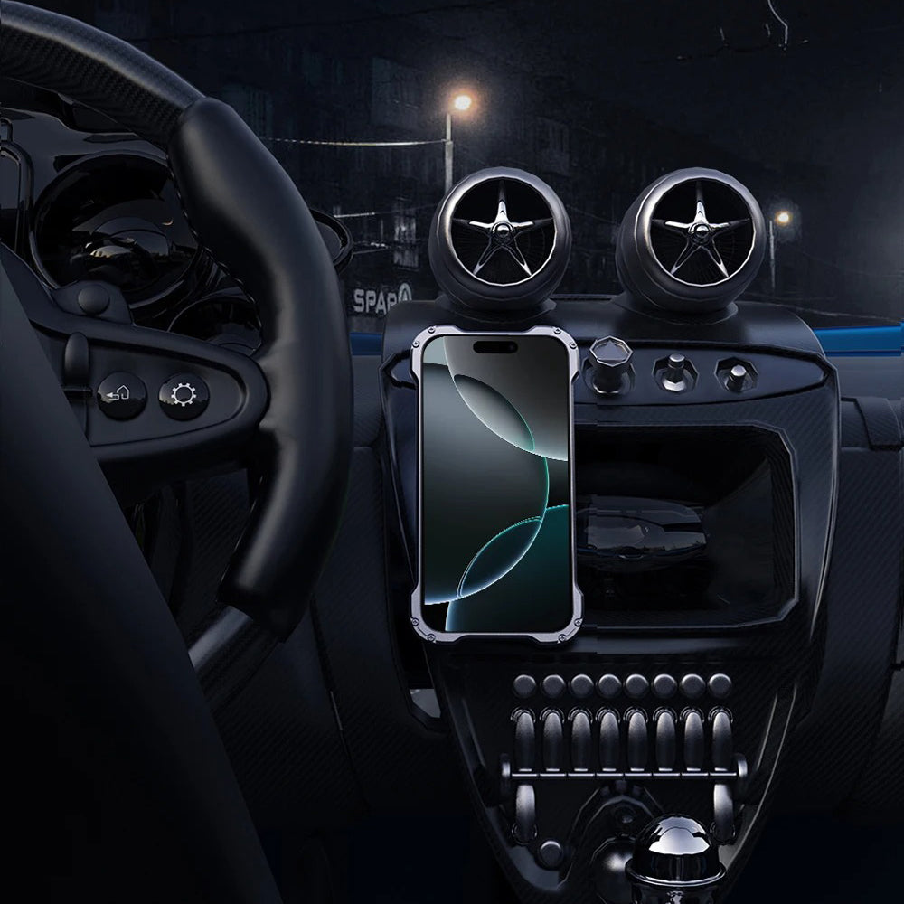 Rugged iPhone Case — Heavy-Duty Aluminum + Carbon Fiber Bumper Cover with Shockproof Design, Magnetic Heat-Dissipation Build and Lens Protector