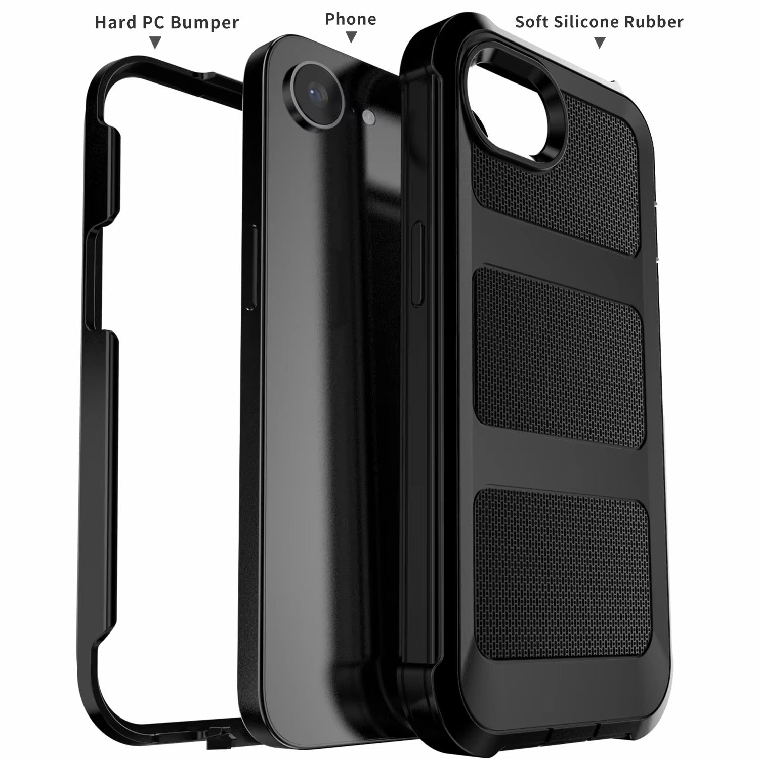 Rugged iPhone Case — Heavy-Duty Dual-Layer Hybrid Protective Cover with Shockproof Hard PC Back, Raised Edges and Matte Anti-Fingerprint Design