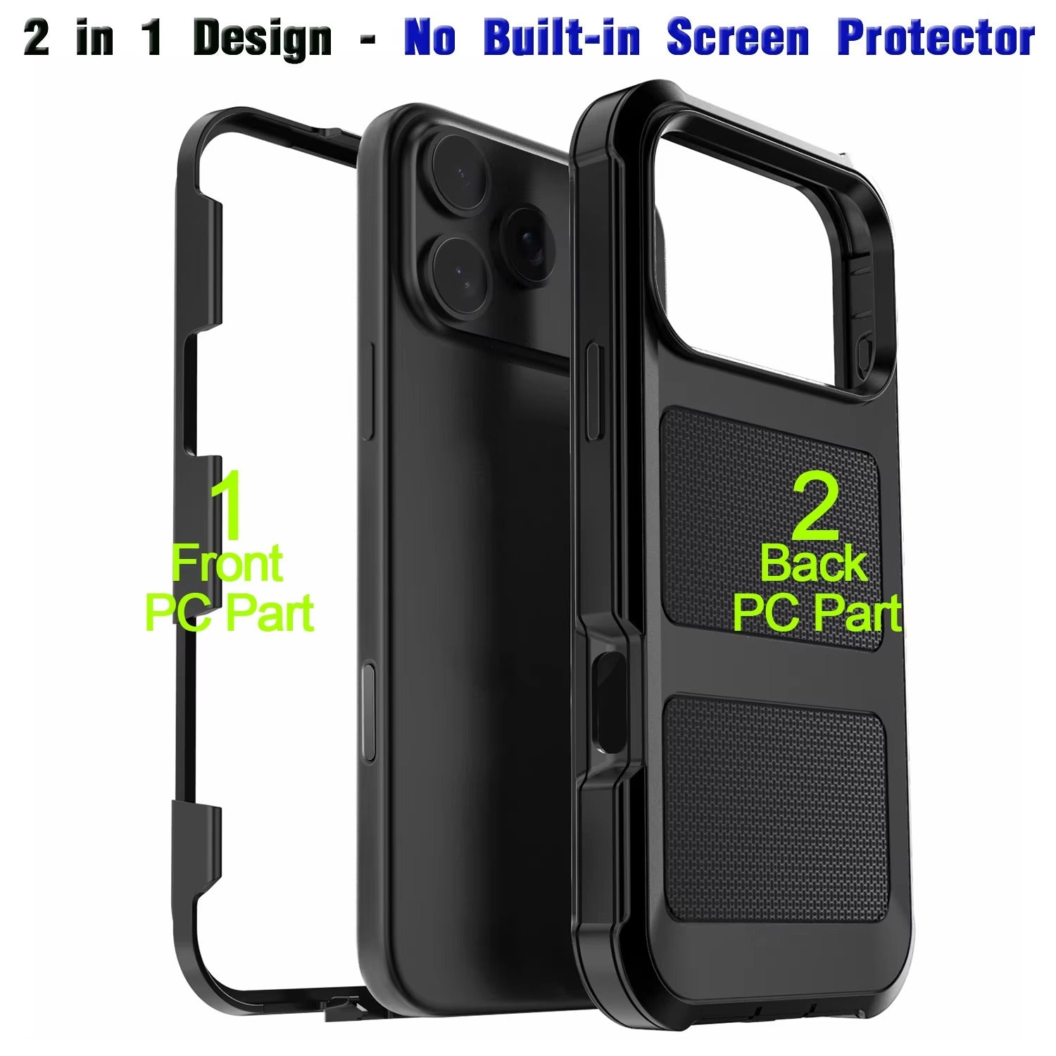 Rugged iPhone Case — Heavy-Duty Dual-Layer Hybrid Protective Cover with Shockproof Hard PC Back, Raised Edges and Matte Anti-Fingerprint Design