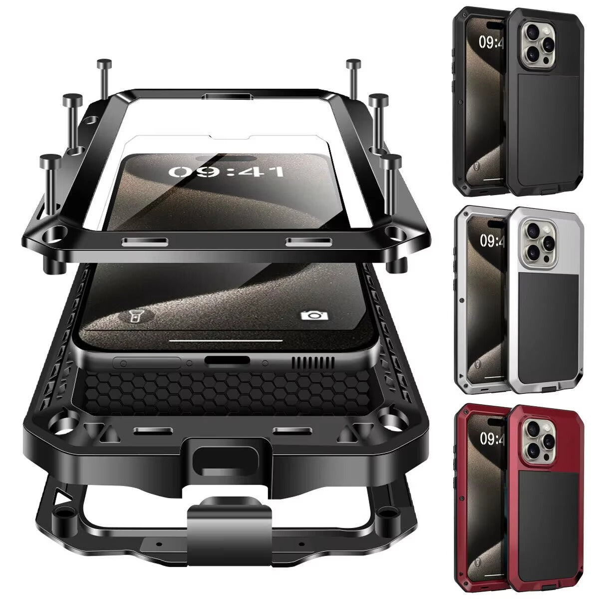 Rugged iPhone Case — Heavy-Duty Metal Aluminum Armor Cover with Tempered Glass, Shockproof Dual-Layer Protection, Non-Slip Outdoor Military Design